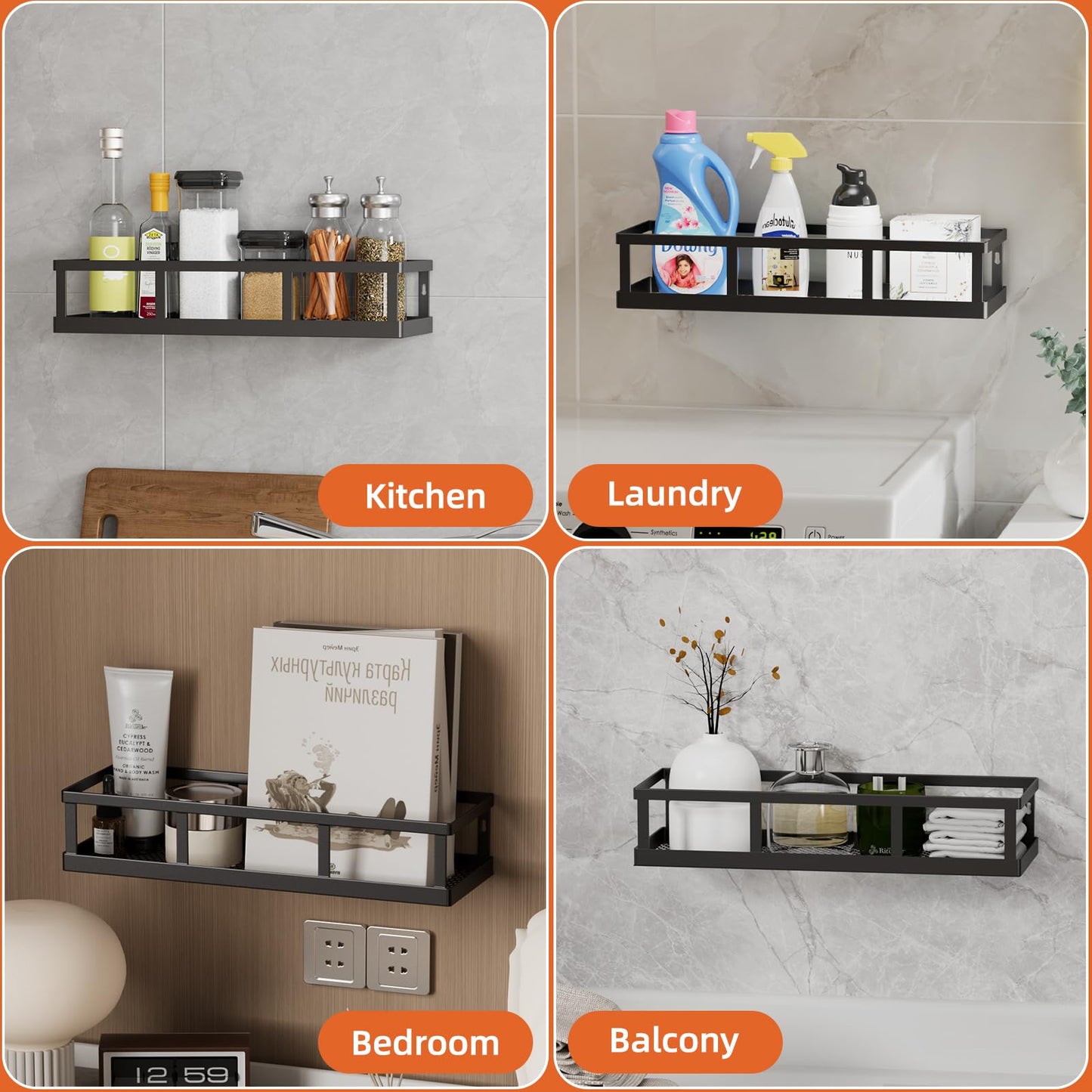 Umomi Spice Rack Wall Mounted, 4 Pack Pantry Door Organizer & Hanging Storage Baskets Organizer Wall Mount, Large Capacity Metal Spice Shelf for Kitchen Cabinet, Bathroom, Shower, Home Decor