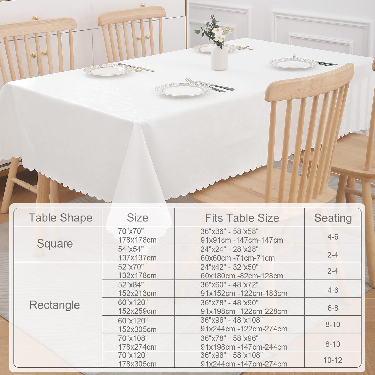 Smiry Rectangle Table Cloth, Waterproof Heavy Duty Vinyl Tablecloths, Wipeable Washable Table Cover for Kitchen and Dining Room (White, 60" X 140")