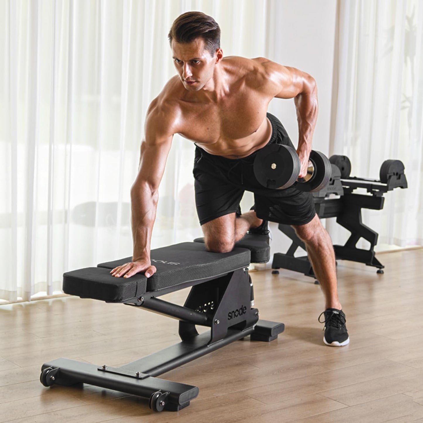 SNODE AD80 Cast Iron Adjustable Dumbbell 80lb with 8 weight adders - Adjustable Weights, Anti-Slip Metal Handle, Compact Design, Adjust in Second, Advanced Strength Training Home Gym for Men and Women