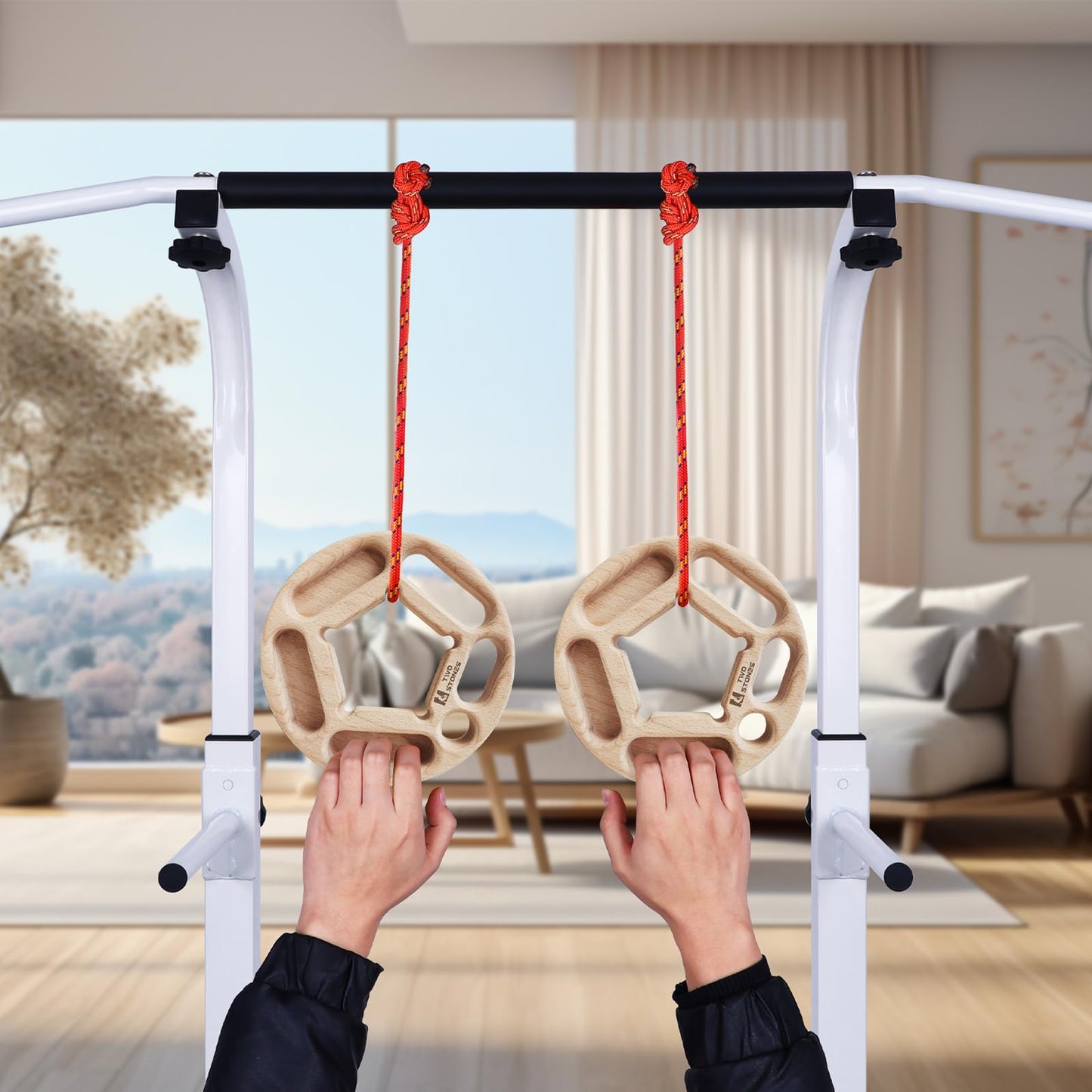 TWO STONES Portable Hangboard Rock Climbing, Pull Up Rings as Portable Rock Climbing Training Board with Pockets and Edges for Rock Climbers