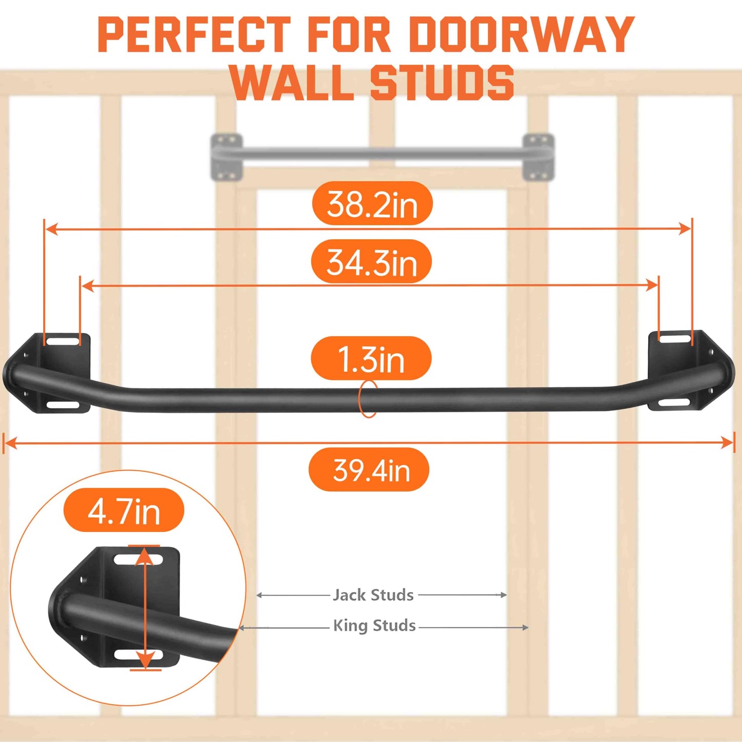 HWOOUSA Pull Up Bar Wall Mounted-Heavy Duty Joist Mounted Pull Up Bar-Premium Strength Training Pull-Up Bars-Fast and Easy Installation for Home and Garage Use,Supports up to 600 Lbs