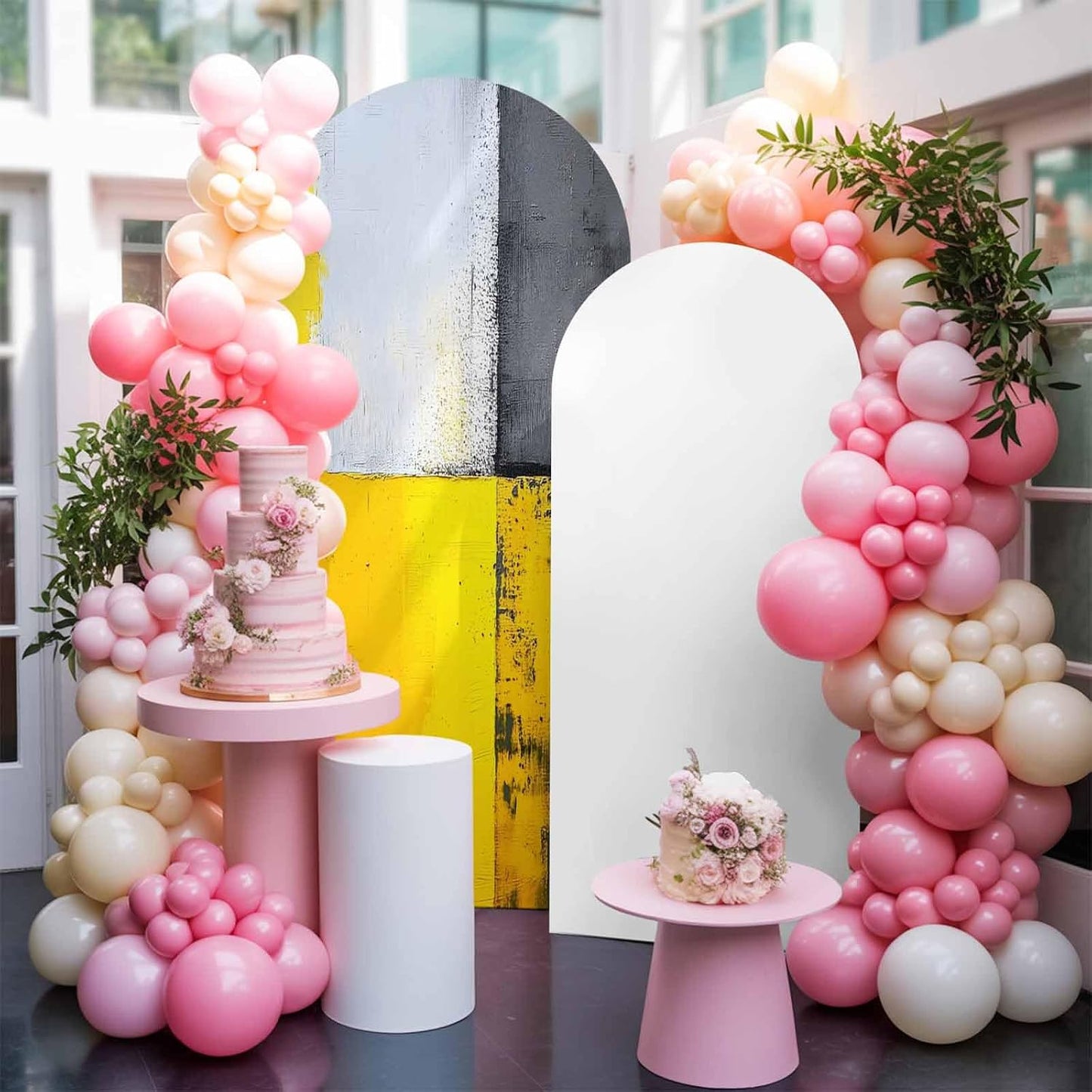 Jnbasdffb 7.2 Abstract Yellow Grey Wedding Arch Cover, Stretchy Spandex Arch Backdrop Stand Covers FT, Simple Oil