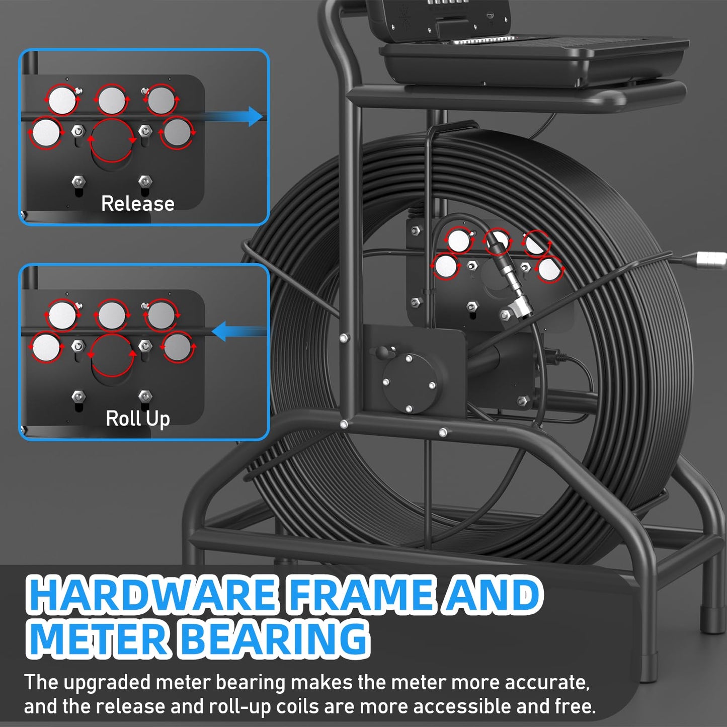 Sanyipace Self-Leveling Sewer Camera 165FT/50M, Drain Inspection Camera with 512Hz Transmitter, Real-Time Distance Counter, 10" IPS Screen Microphone Speaker, 0.27in Rigid Cable, 32GB TF Card Included