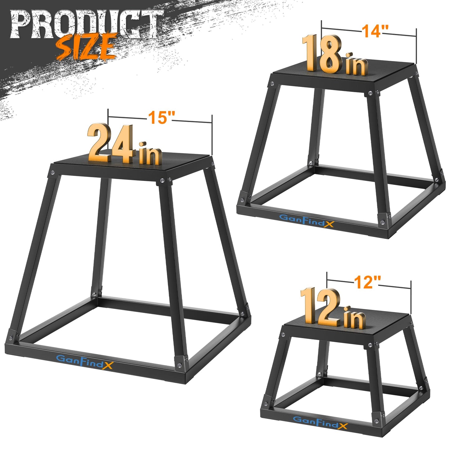GanFindX 12In Metal Plyometric Jump Box, Heavy Duty Plyometric Platform with Anti Slip Surface, Fitness Exercise Step Up Box for Home Gym Training, Agility and Strength Conditioning (12/18/24'')
