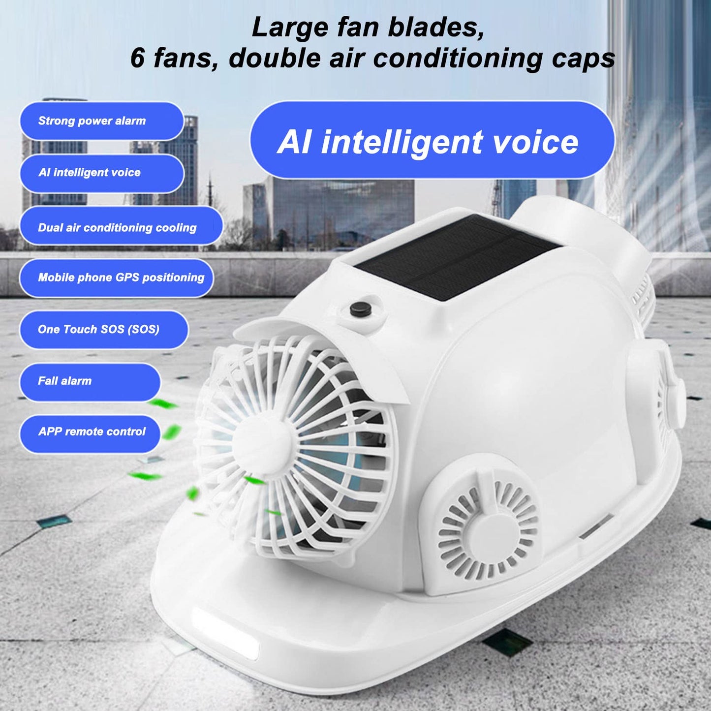 Solar Powered Hard Hat with 6 Cooling Fans LED Headlamp Safety Helmet for Night Work Ventilated Construction Hat for Outdoor Labor
