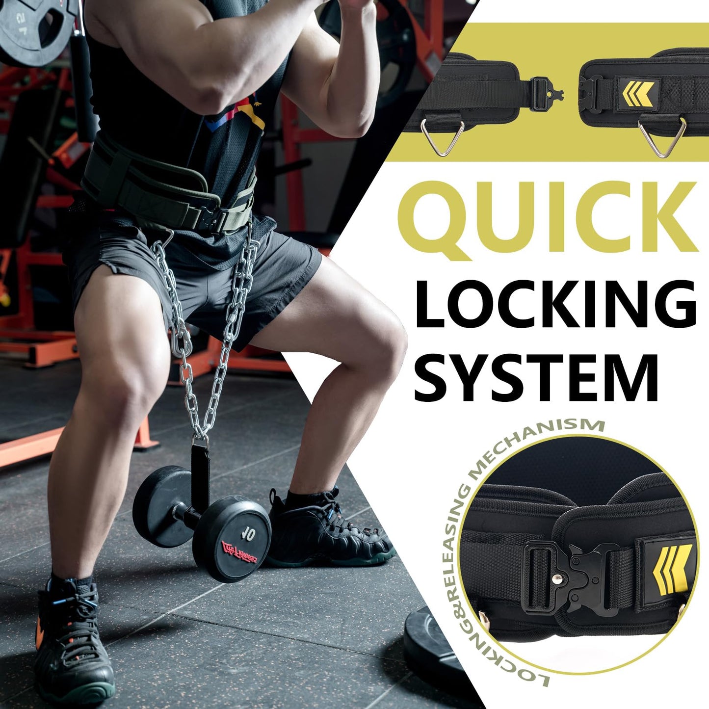 Quick Locking Weighted Dip Belt for Weight Lifting,Weighted Pull up Belt Black