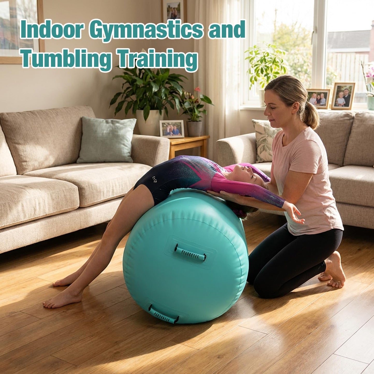 PPXIA Gymnastics Air Roller Air Barrel Inflatable Tumbling Octagon, Backhandspring Mat Backbend Gymnastic Equipment Tumble Track for Kids Training Cheerleading Home Use with Electric Pump