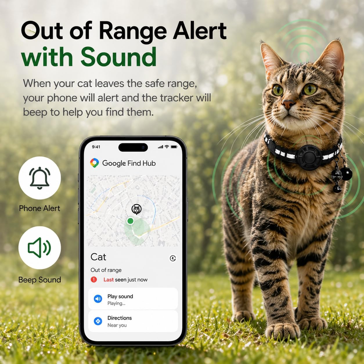 JNLIK GPS Collar for Cats (Android Only) Smart tag,Pet Tracker,Waterproof Compatible with Google Find My,No Monthly
