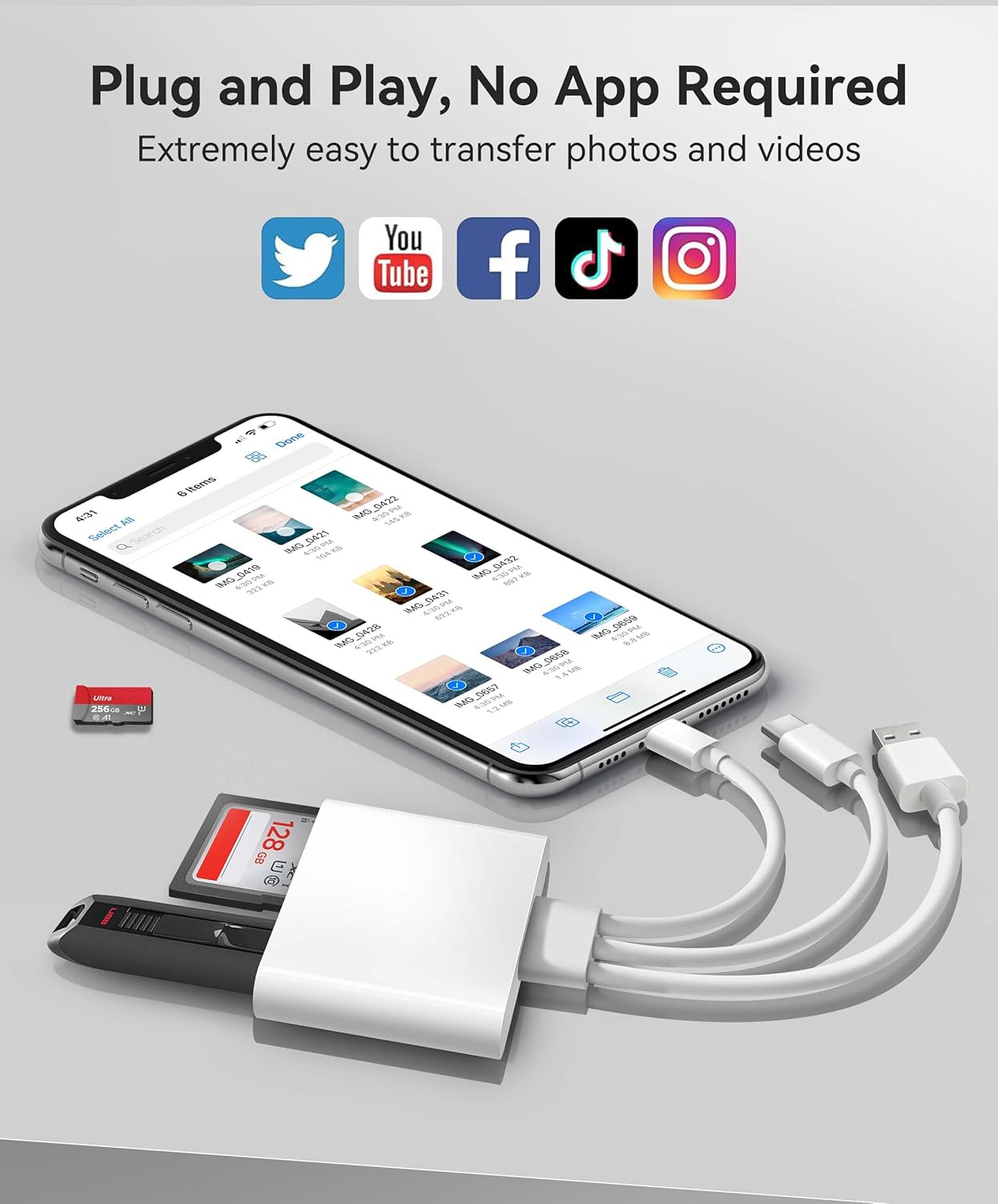 AkHolz 3-in-1 3 SD Card Reader for iPhone iPad Mac Trail Game Camera Viewer Built-in Connector (Lightening, USB-C
