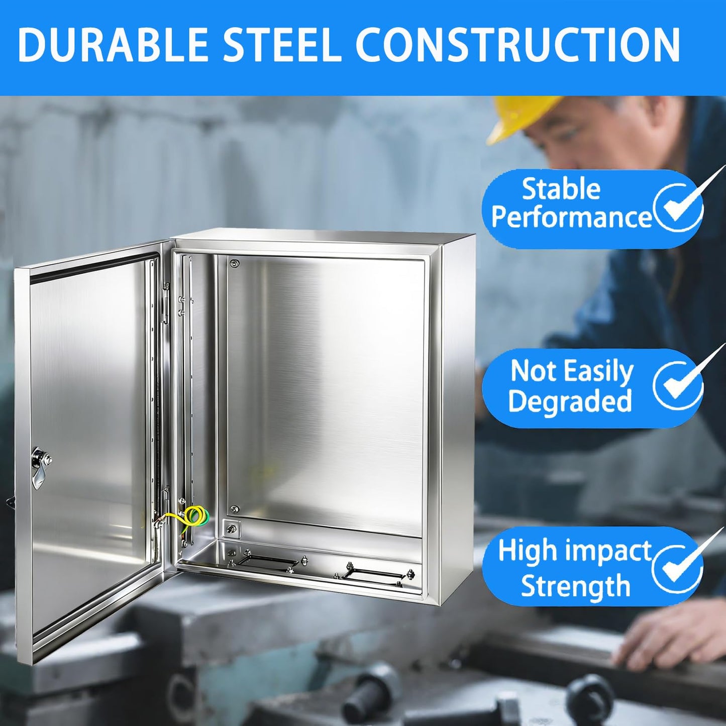 YcXingnon Electrical Enclosure 16x16x8, 304 Stainless Steel Enclosure IP66 Waterproof and Dustproof Metal Electrical Box Indoor and External Wall Hanging