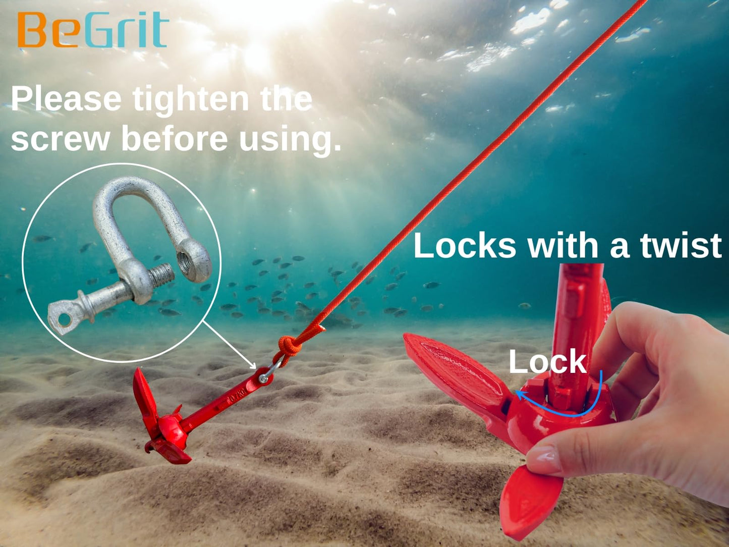 BeGrit Kayak Anchor 1.5lb Small Boat Anchor Folding Marine Anchor for Fishing,Kayak,Paddle Board,Canoe,Jet Ski, with 32.8 ft Anchor Tow Rope Carrying Bag (Red)