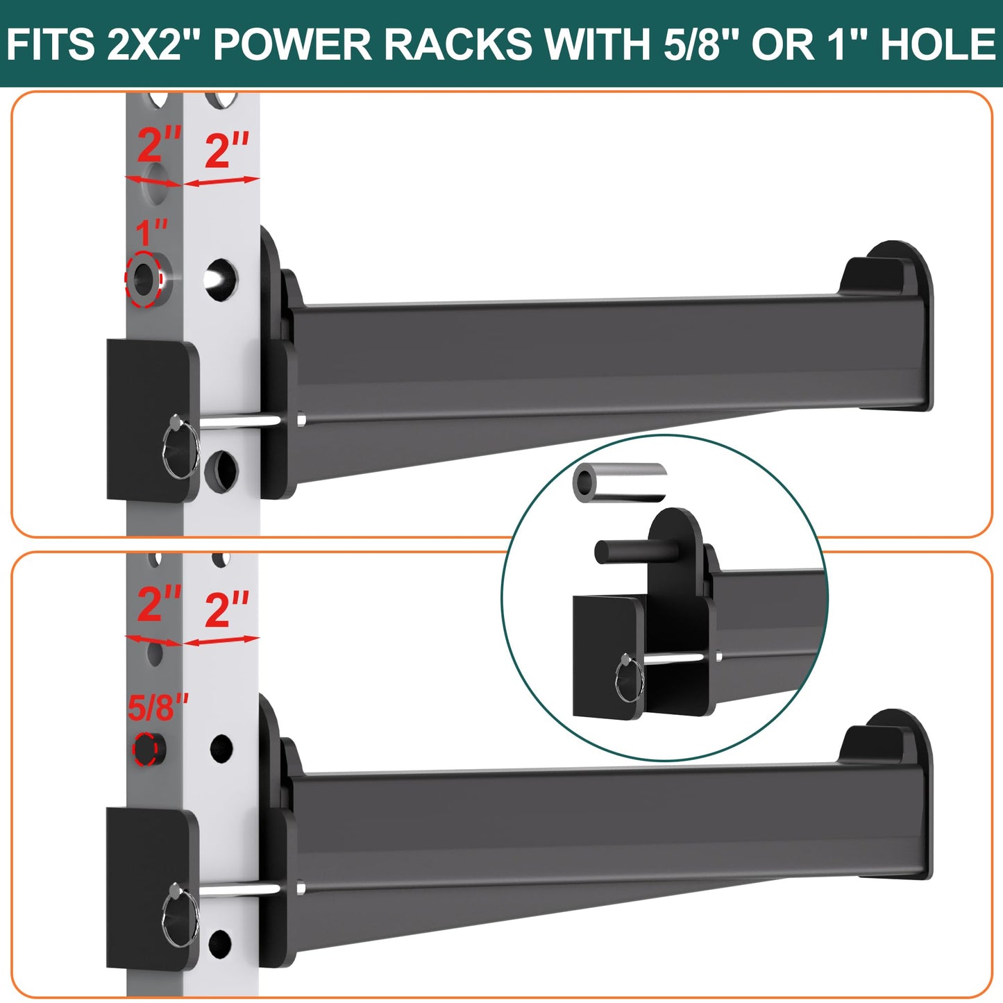 KOSEOO Spotter Arms, Heavy-Duty Squat Rack Safety Bars for 2x2 Rack, Power Rack Attachments, Compatible with 5/8 "or 1" Holes, 2 Pack