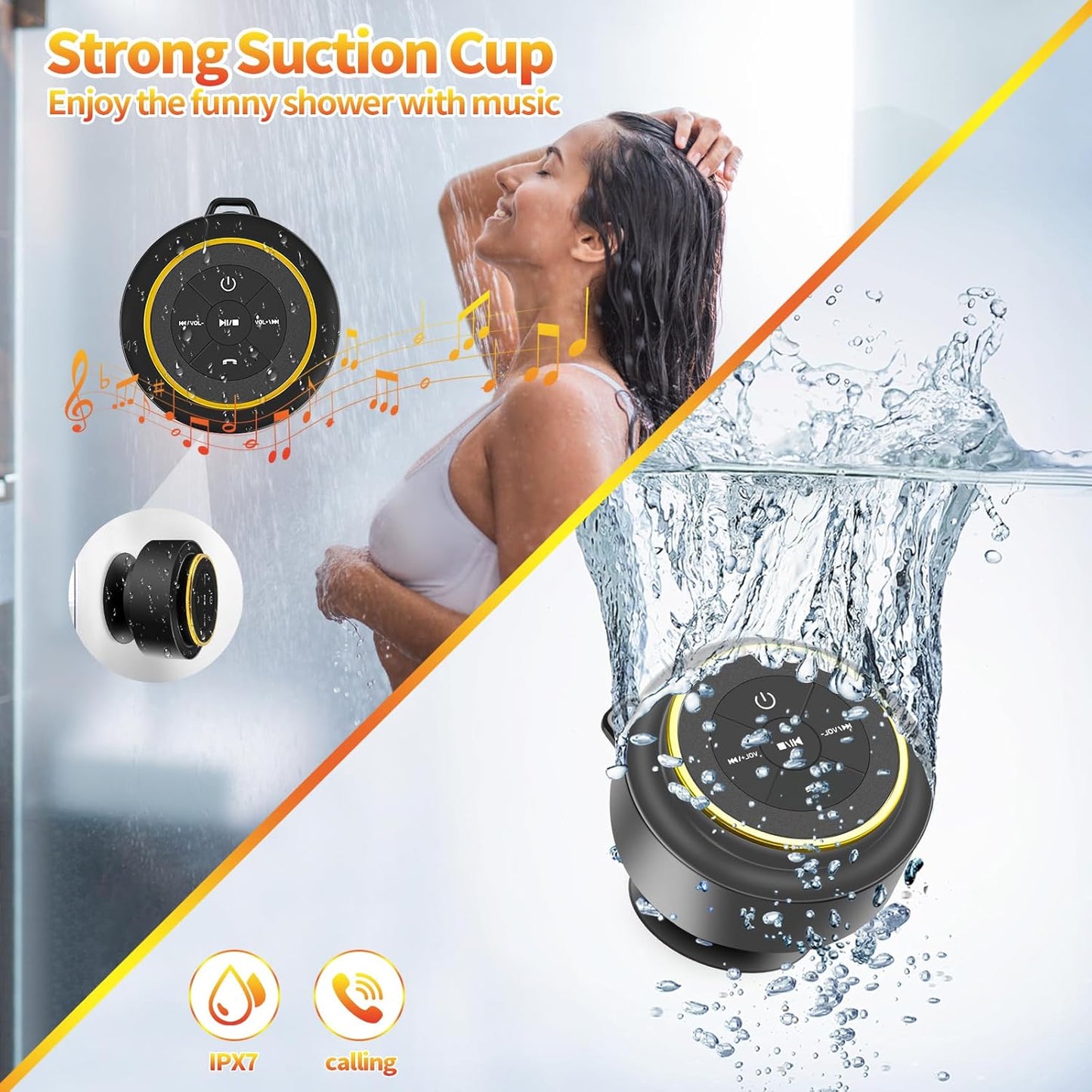 Kebrela IP67 Bluetooth Shower Speaker with Carabiner, Portable Bluetooth Speakers with Suction Cup, Waterproof
