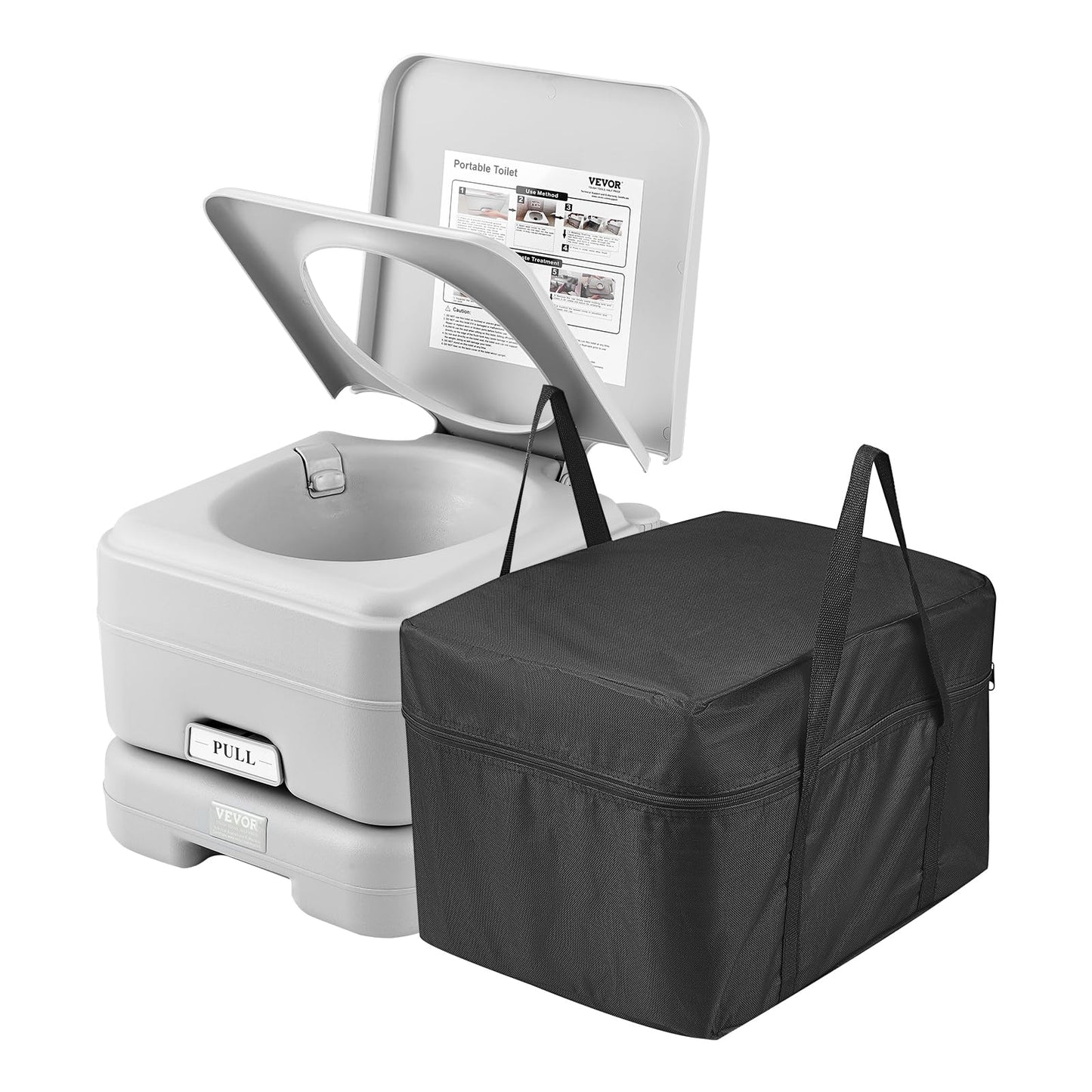 VEVOR Portable Toilet for Camping, Porta Potty with 3.2 Gal Waste Tank & 3.2 Gal Flush Tank, Push-Button Pressurized Flush Commode with Level Indicator, Travel Toilet for Adults Kids Camping Car Trips