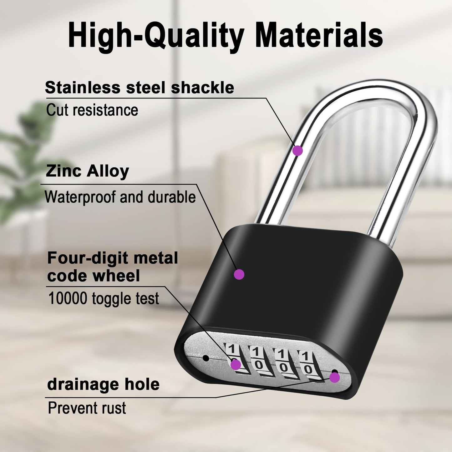 2pcs Combination Lock, 4-Digit Heavy Duty Combo Lock, Combination Padlock Outdoor Waterproof Gate Locks for Outdoor Fence, Locker, Sheds, Gym, Gate Hasps (2pcs, Long Shackle)
