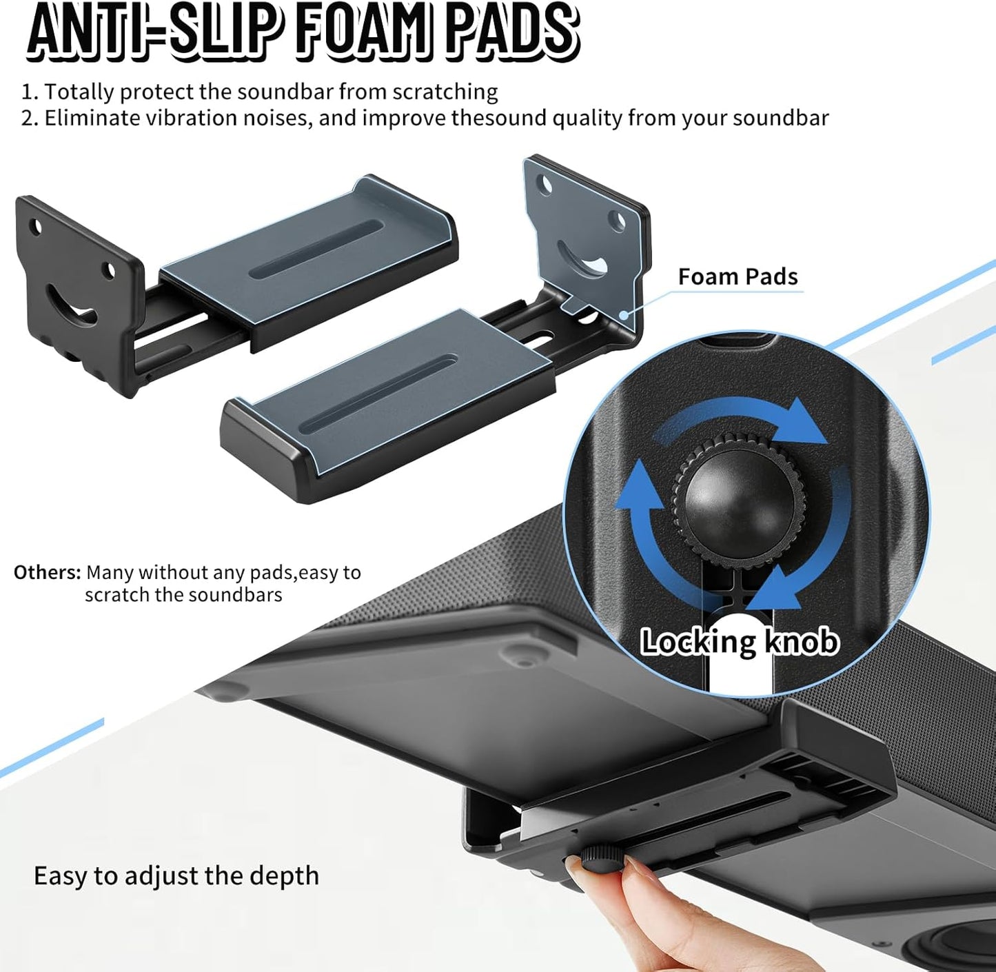 Kiiocwev 66LBS,Depth 4.09-7.28,All-Metal Soundbar Wall Mount Bracket -Universal Soundbar Mount&Soundbar Shelf