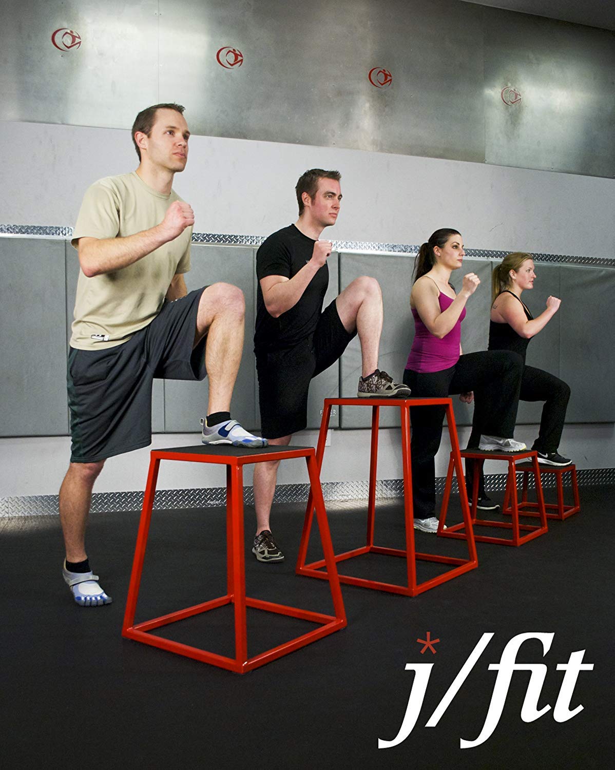JFIT Plyometric Jump Box Set of 4 - 12", 18", 24", 30", Red/Black