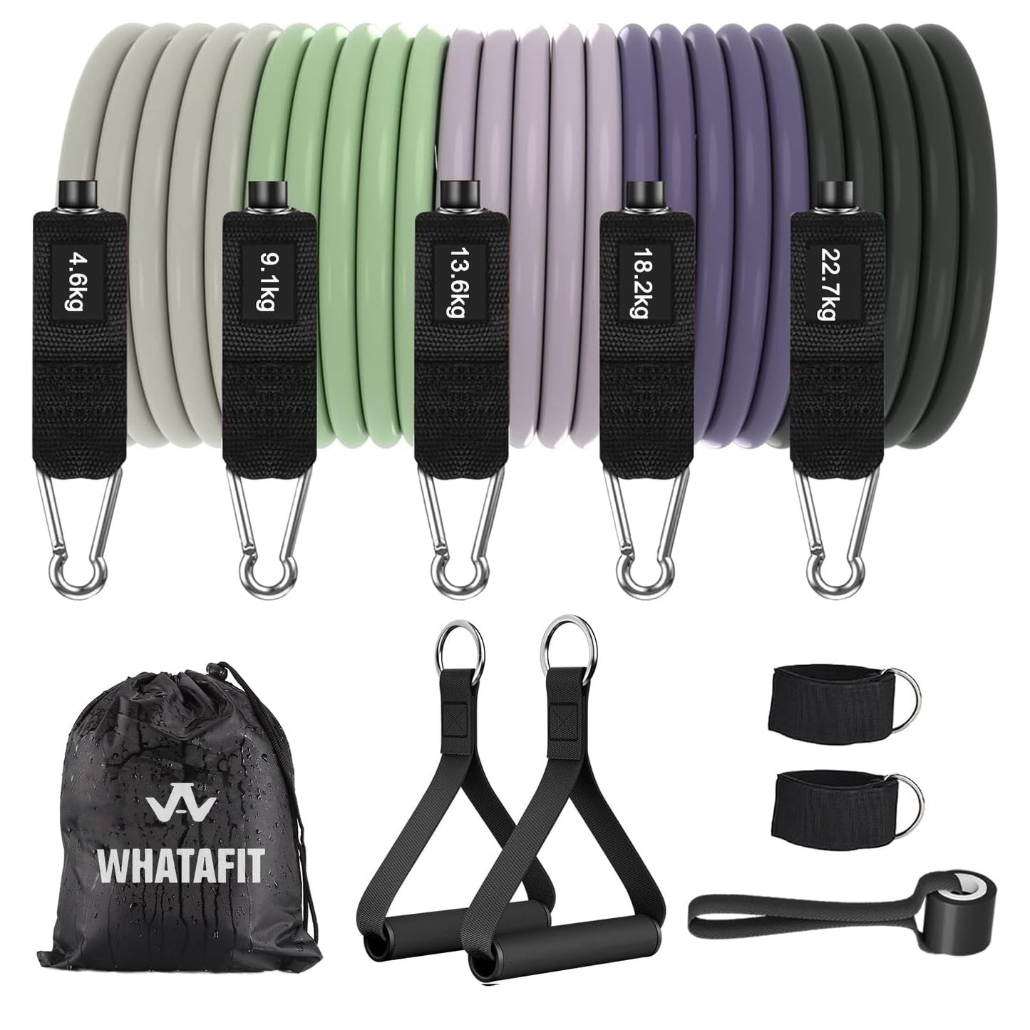 WHATAFIT Resistance Bands, Exercise Bands，Resistance Bands for Working Out, Work Out Bands with Handles for Men and Women Fitness, Strength Training Home Gym Equipment Purple Grey