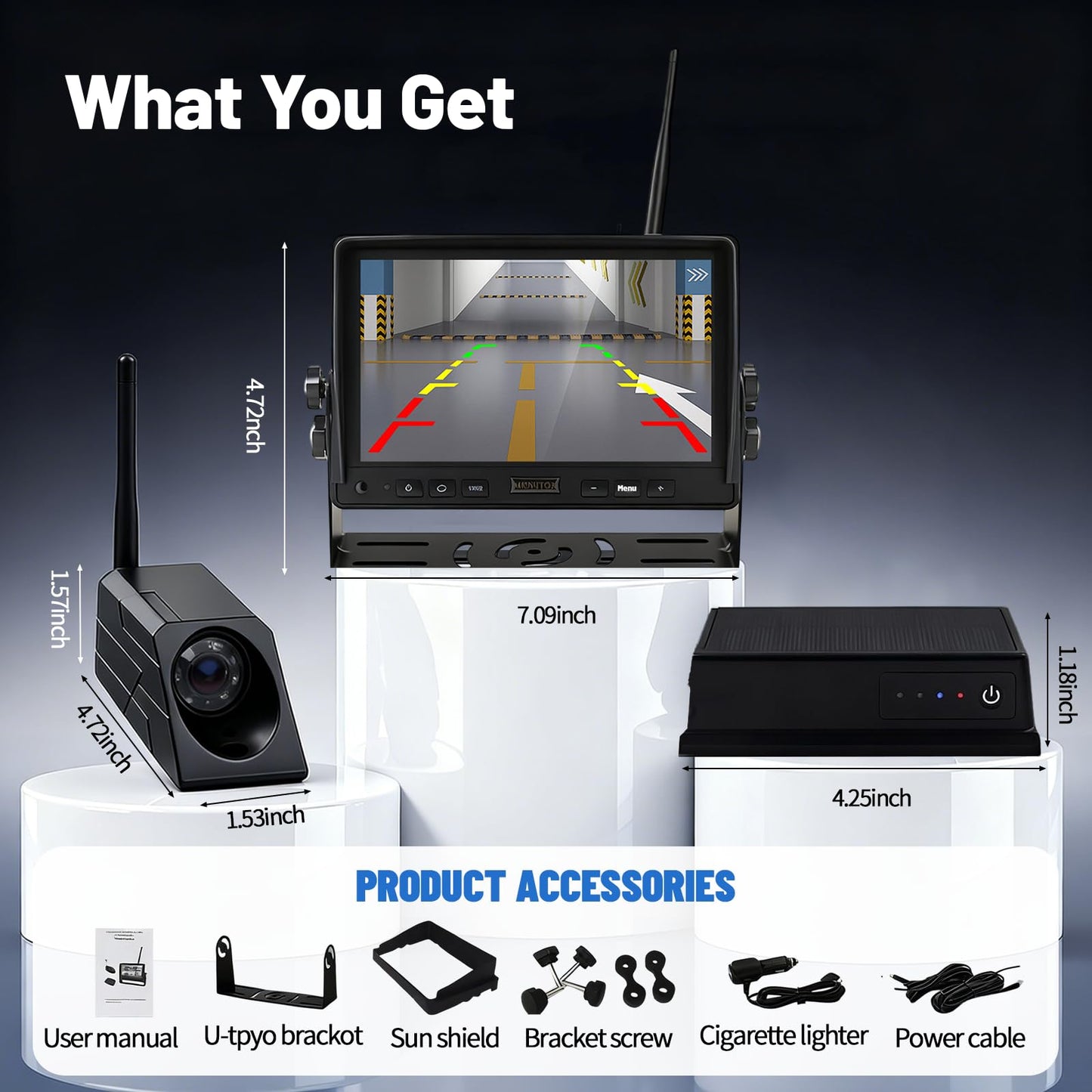 HAONINYUE HD 720P Wireless Camera with 7-inch Display, Supports Video Recording, for Trailer/RV/Truck/Car/Tractor ACT501/forklift