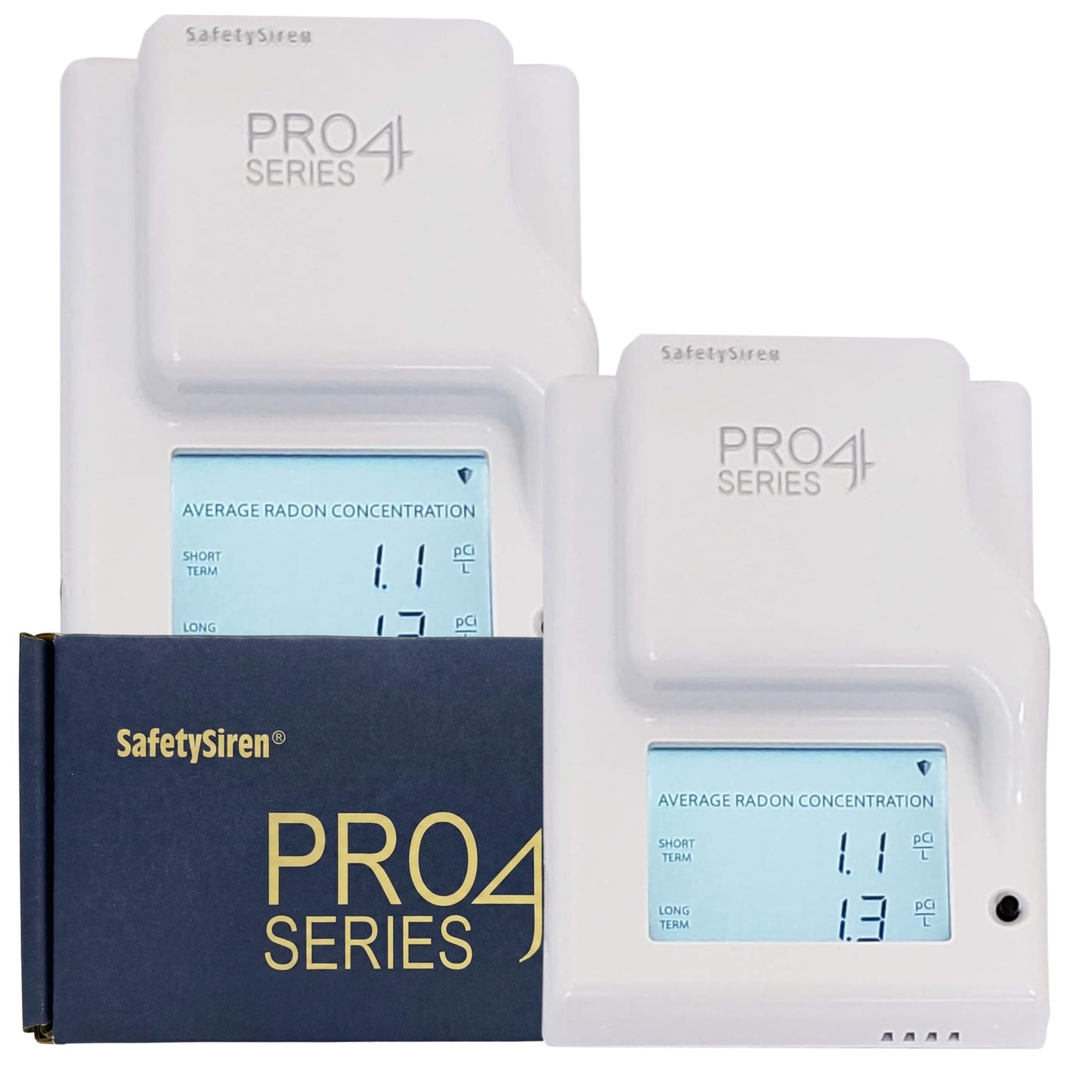 Safety Siren Pro4 Home Radon Gas Detector, Continuous Monitoring for Indoor Use with LED Indicators and Long-Term Radon Tracking, Real-Time Alerts, Digital Display and Alarm Function - 2 Pack