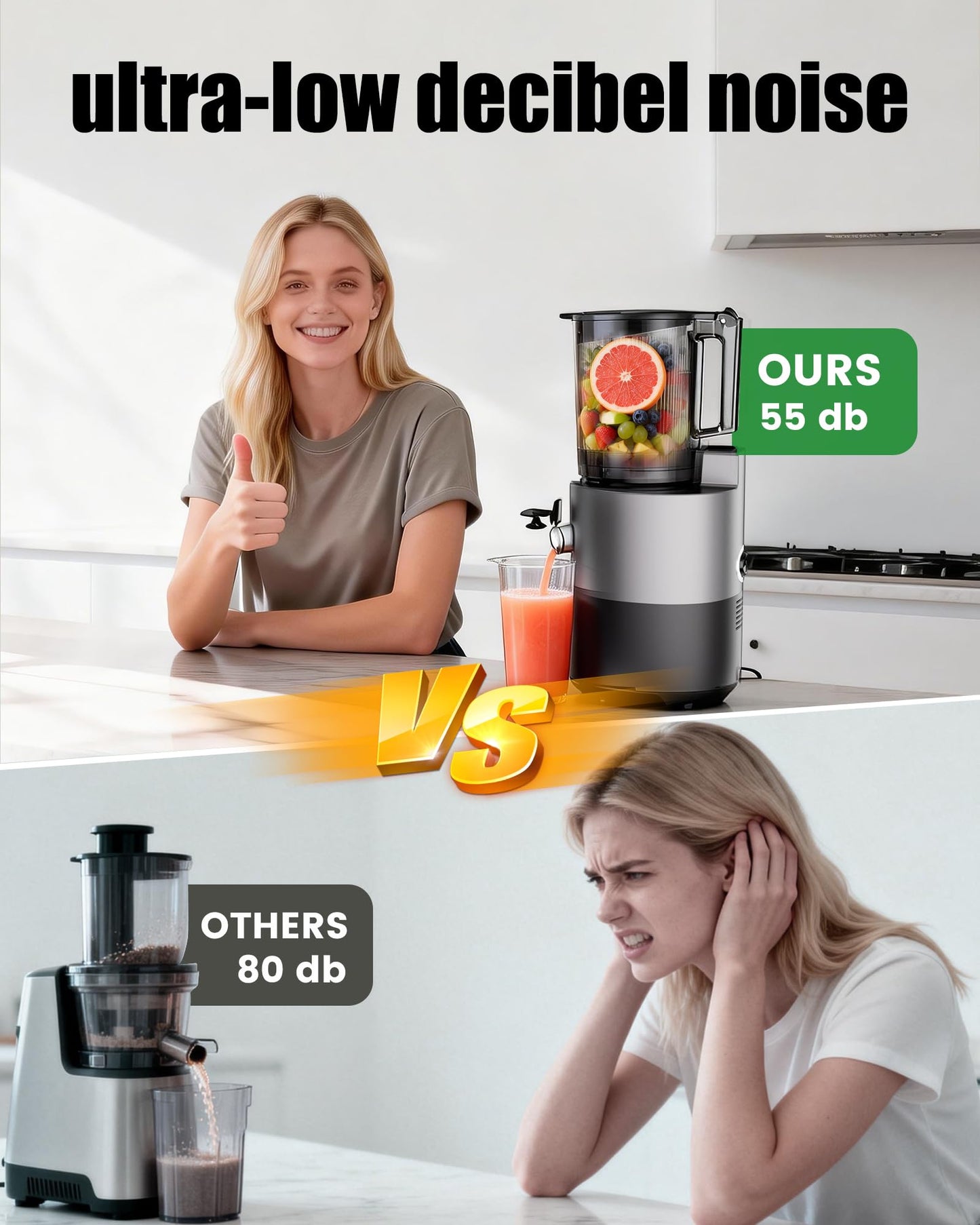 Staweiger Juicer Machines, Cold Press Juicer with 6" Extra Wide Chute, 90oz Capacity, Powerful AC Brushless Motor, High Juice Yield, Quiet Low db, BPA-Free Juicer Press For Whole Vegetables & Fruits
