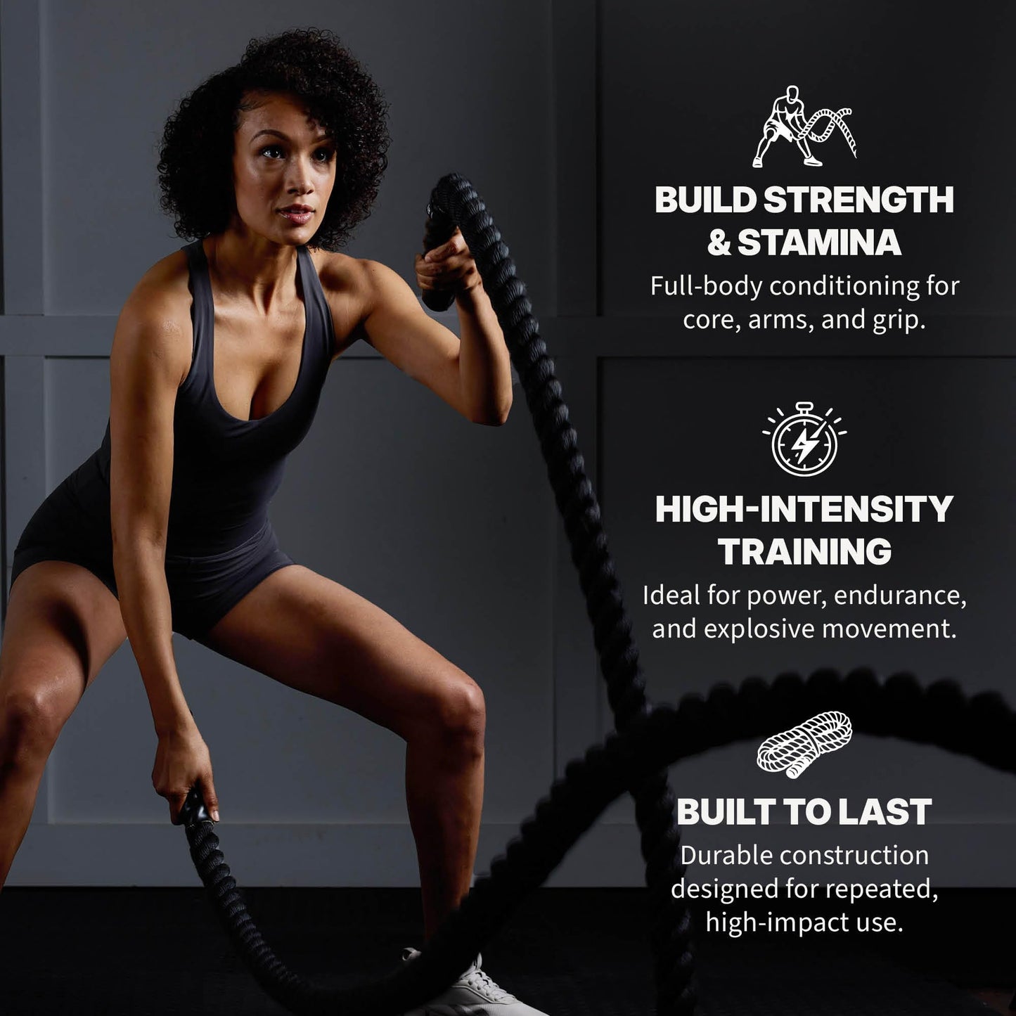SPRI Battle Rope - Weighted Rope for Strength Training, Working Out, and High-Intensity Workouts for Building Stamina and Endurance - Durable Conditioning Rope - 18ft Long with 1.5" Thickness