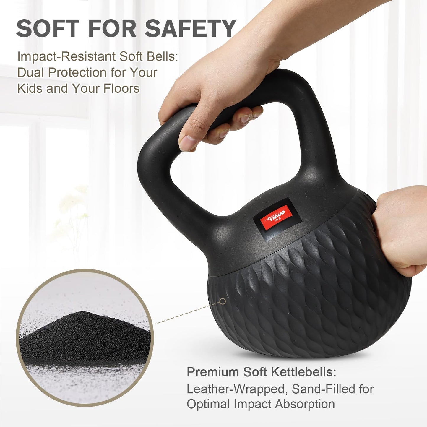 YIGUO Soft Kettlebell, 15lb Kettlebells Cushioned Impact-Resistant Base and Anti-Slip Grip, Strength Training Kettle Bell for Women and Men, Home Workout (Black)
