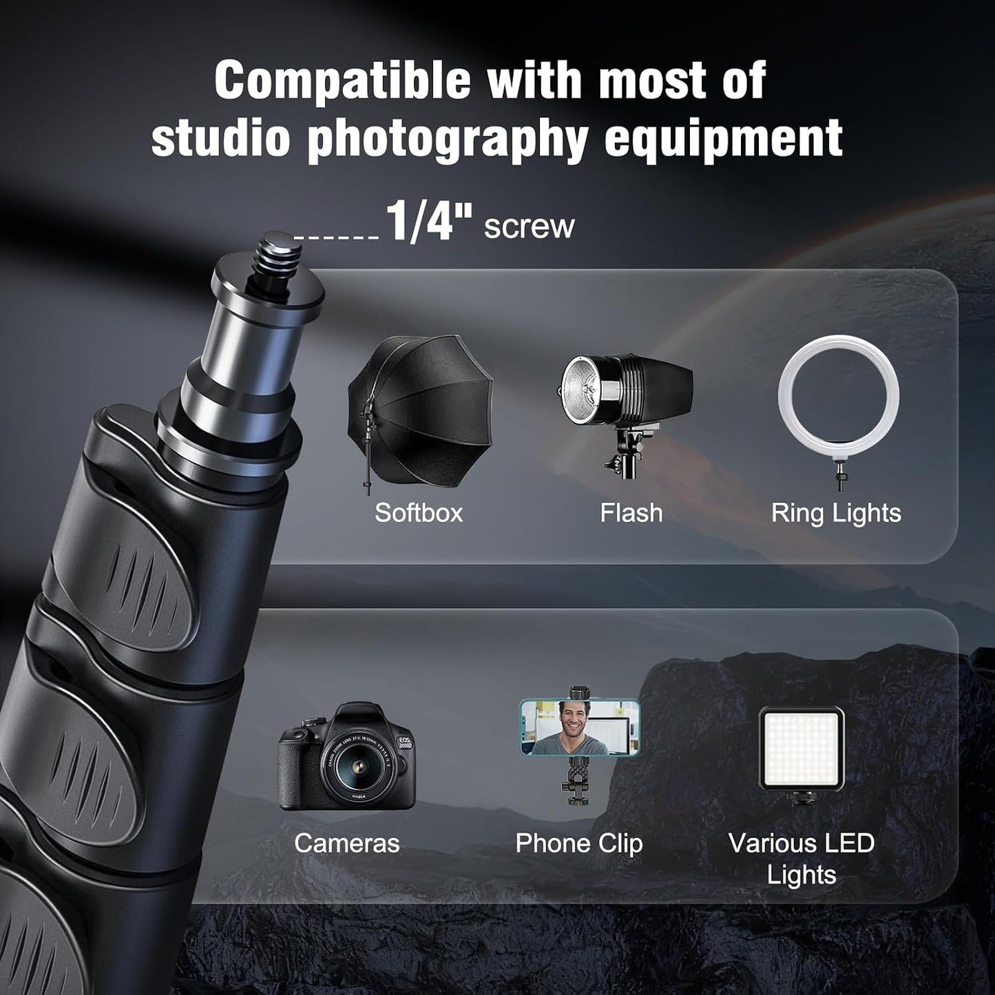 JUBOR 17.776.8" 1/4" 6.6lb, Photography Light Stand, Adjustable Aluminum Tripod Light Stands with Thread, Max Load