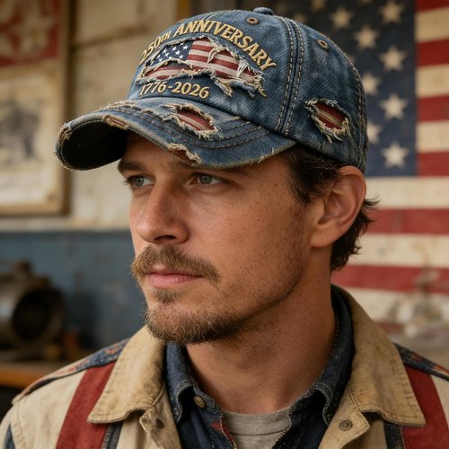 250th Anniversary USA Hat - Ripped Denim Baseball Cap for Men & Women | Celebrate America's Heritage