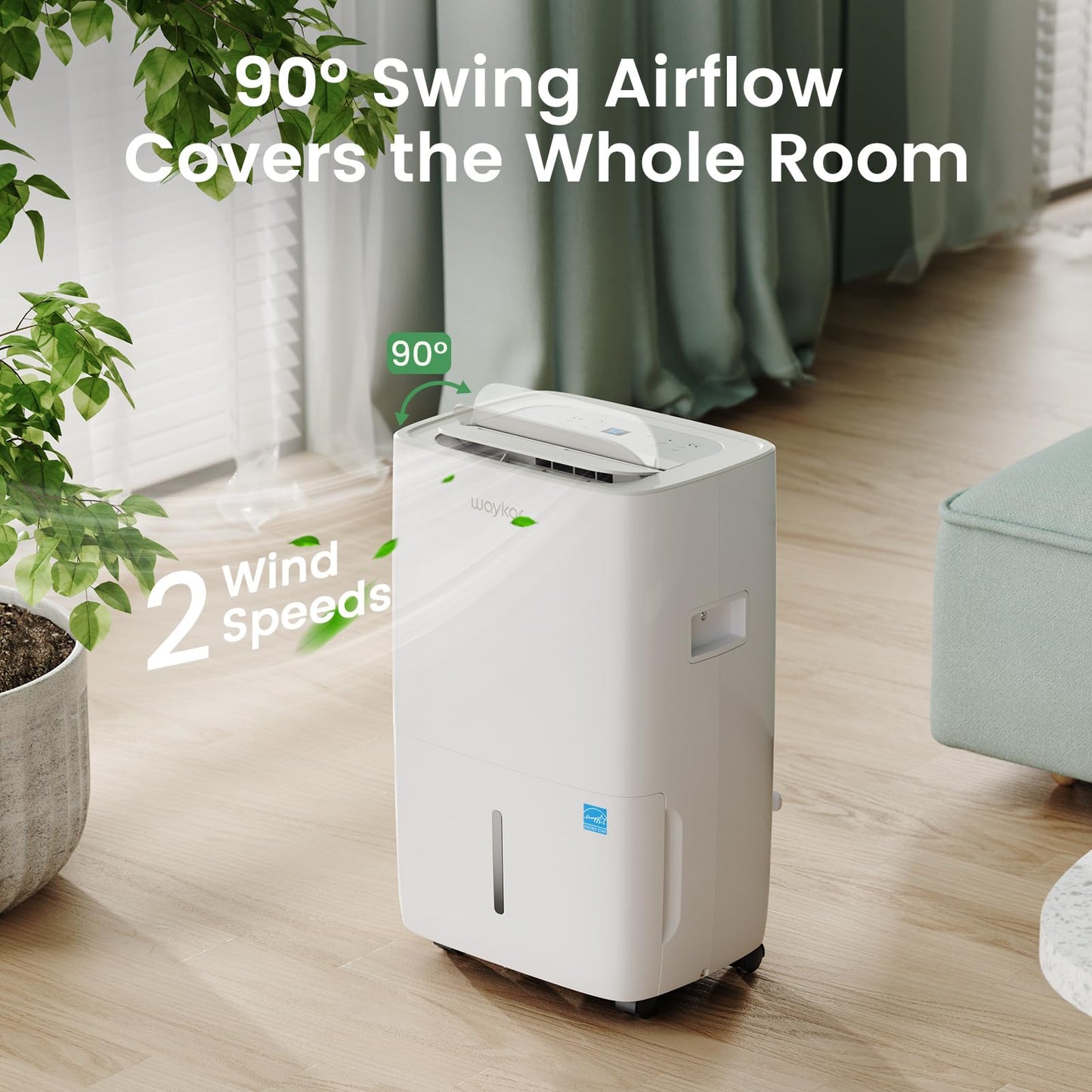 Waykar 120 Pints Energy Star Dehumidifier for Spaces up to 6,000 Sq. Ft at Home, in Basements and Large Rooms with Drain Hose and 1.14 Gallons Water Tank