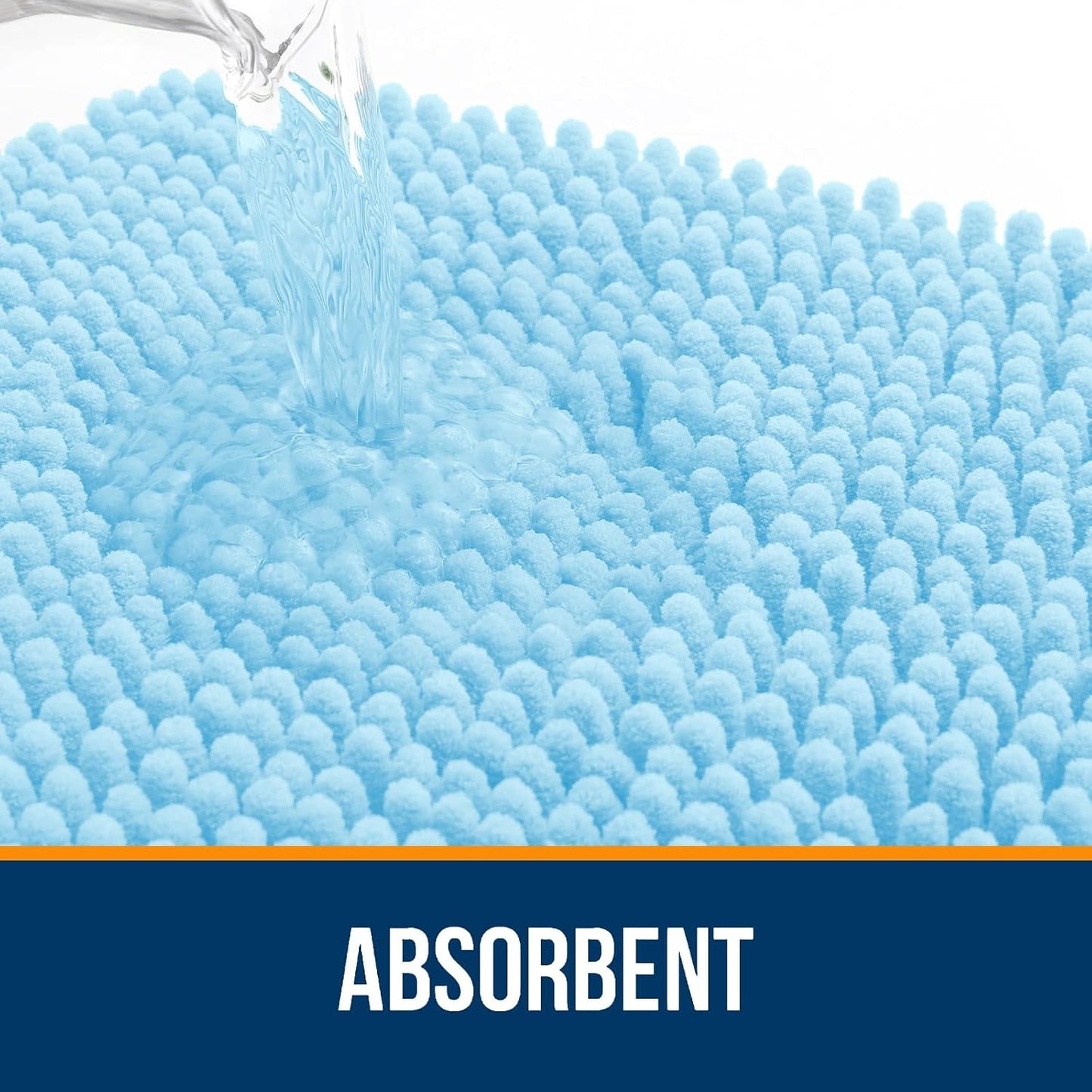 OLANLY Bath Rugs - Extra Soft Chenille, Quick Dry & Absorbent | 24x16 Sky Blue Machine Washable Mats