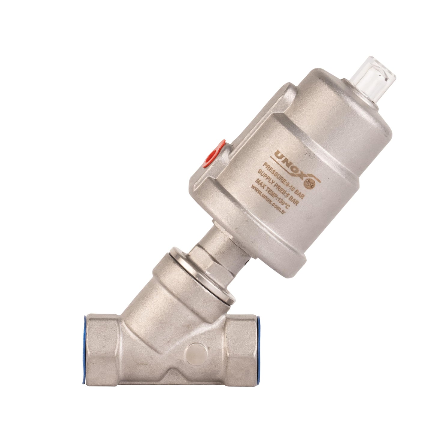 UNOX 1 inch (DN25) Stainless Steel Pneumatic Valve, Angle Seat Design, Normally Closed Steam Air Control, 3-8 Bars Fast Response Industrial Single Acting Valve with Threaded Connection