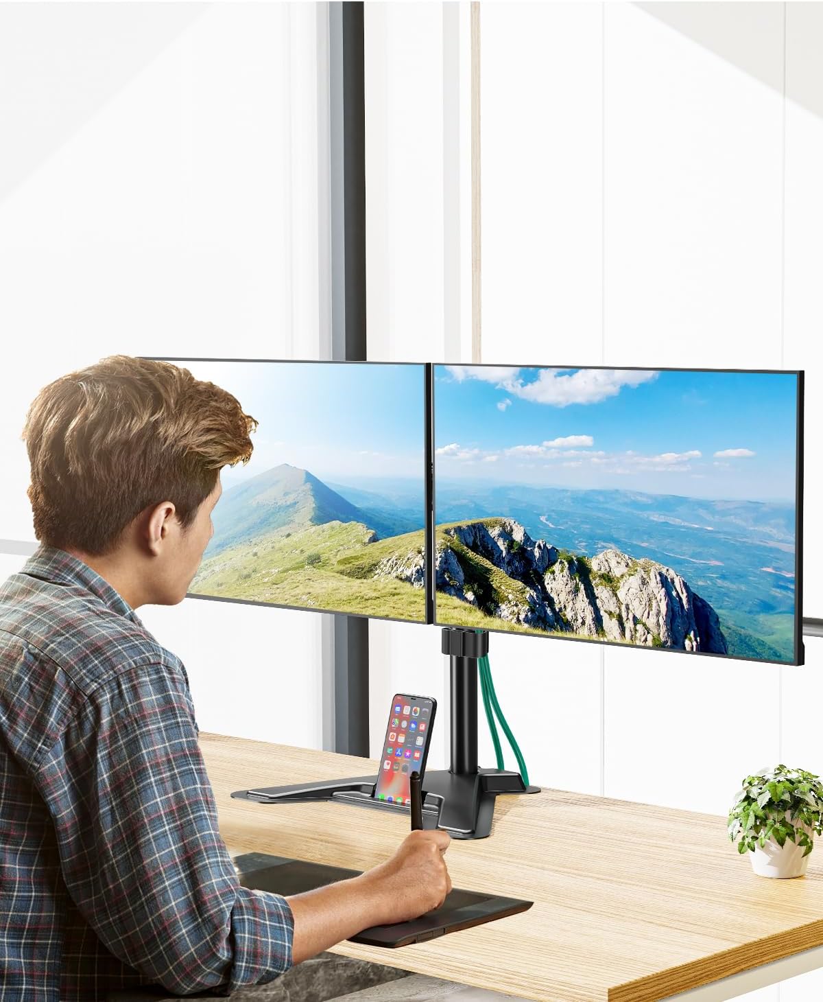 MOUNT PRO 2 27 inches,17.6lbs 75x75 100x100, Dual Monitor Stand, Free-Standing Full Motion Monitor Desk Mount Fits