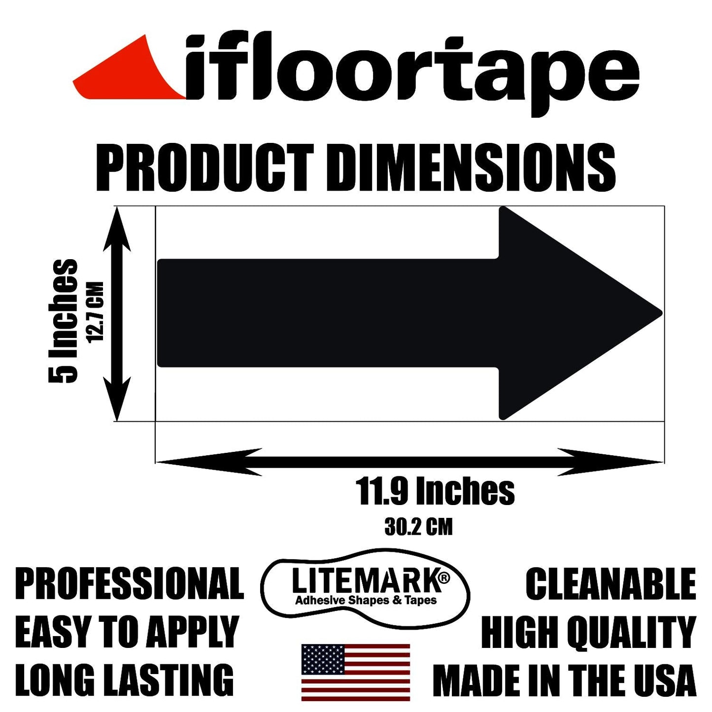 LiteMark Large Arrow Stickers, Durable Gloss Finish Black Arrow Decals for Floors, Walls, Direction Guidance - (12 Inch, Pack of 6 Arrows)