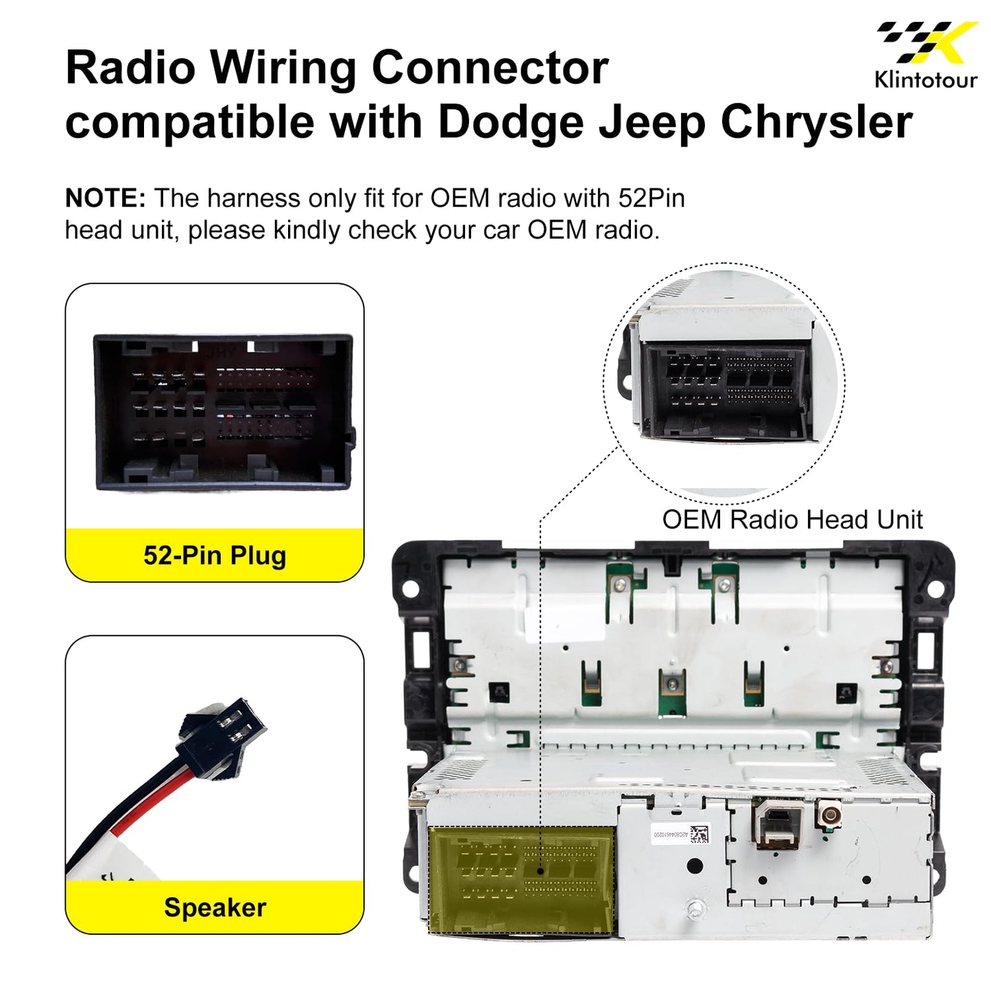 2015-2018/Dodge 2014-2019/Jeep 2018-2019, 16Pin Aftermarket Radio Wiring Adapter Compatible with Chrysler Android Car