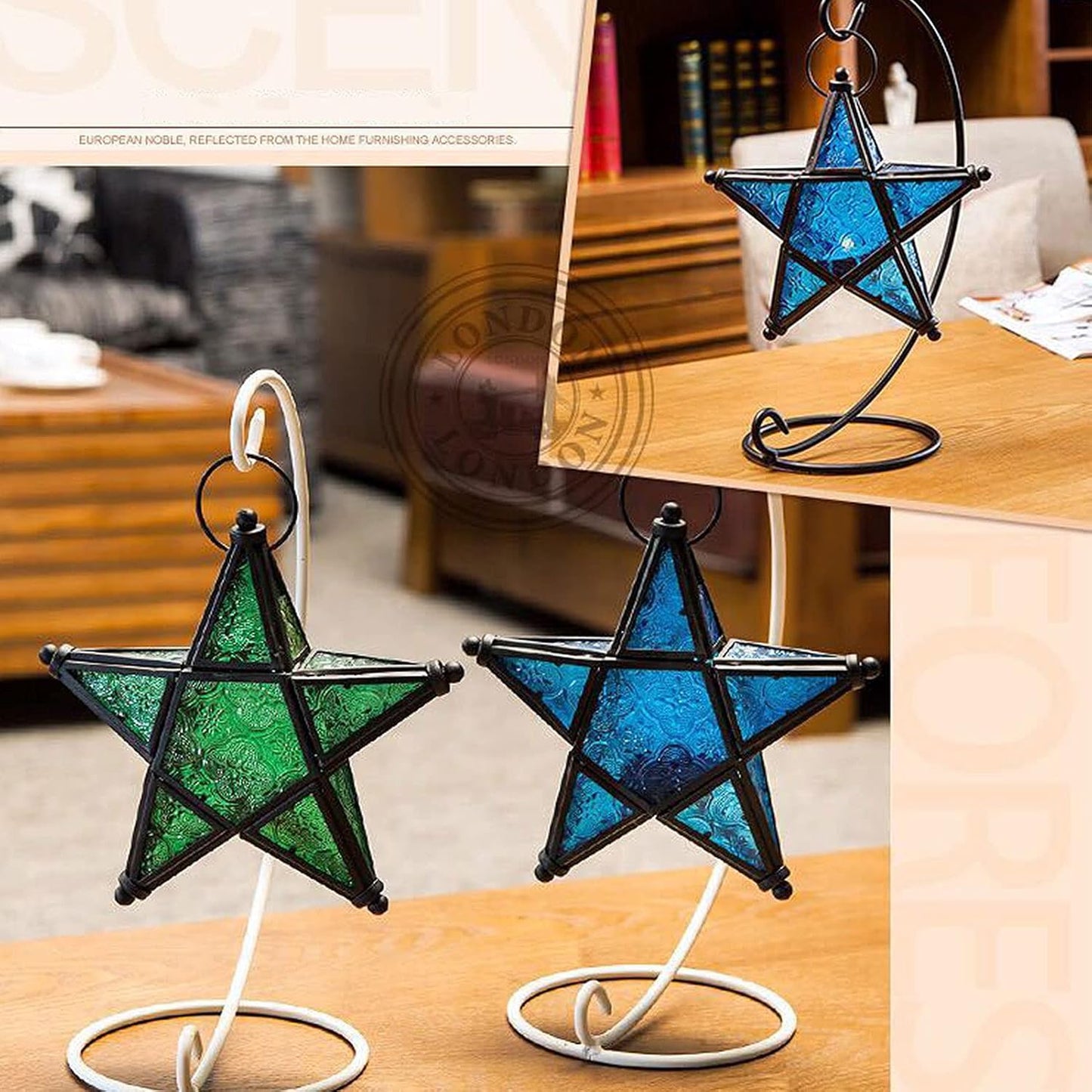 Star Hanging Decor - Moroccan Lantern Candle Holder for Home & Outdoor Weddings | Green