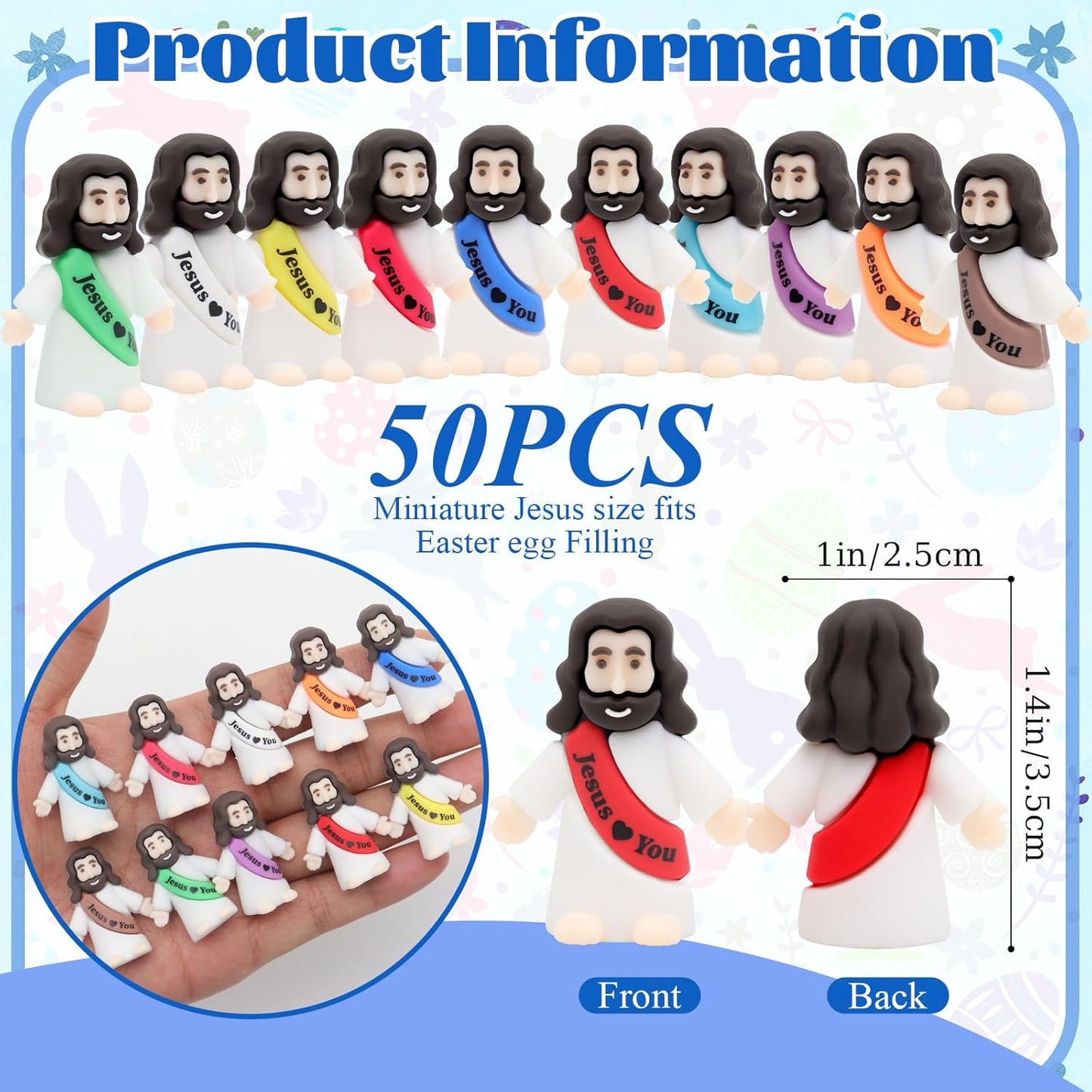 Owurha Mini Jesus Figurines - 50 Pcs Tiny Religious Figures for Sunday School & Baptism Gifts