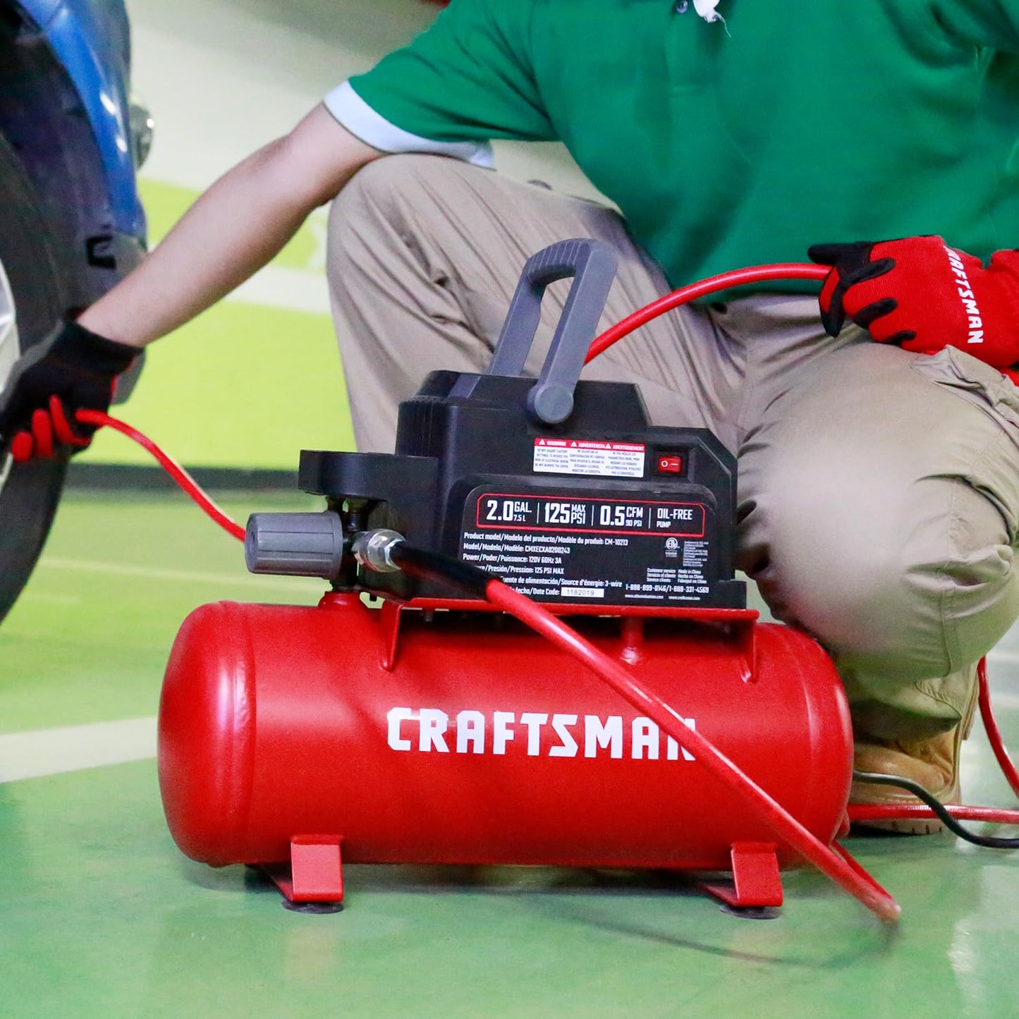 Craftsman Air Tools, 2 Gallon Portable Air Compressor 1/3 HP Oil-Free Max 125 PSI Pressure, Hot Dog, Model: CMXECXA0200243