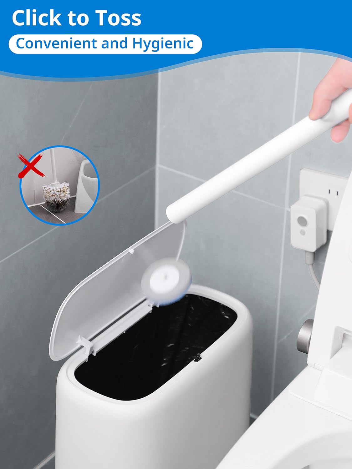 Regine Switzerland Disposable Toilet Cleaner Wand Set - Wall Mounted Brush Kit with 12 Refill Heads for Hygienic Bathroom Cleaning