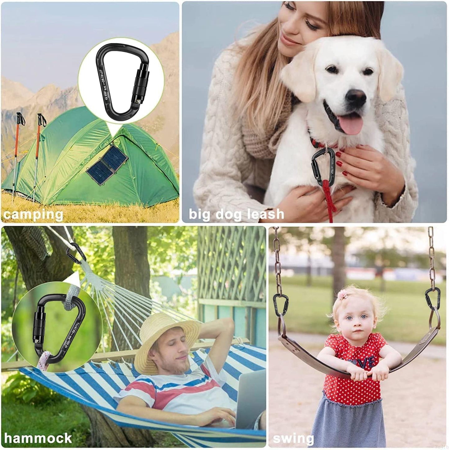 Auto Locking Carabiner Heavy Duty Carabiner 25kN Climbing Carabiner Climbing Equipment Safety Carabiners for Rappelling, Hammocks, Rescue, Dog Leash, Swing