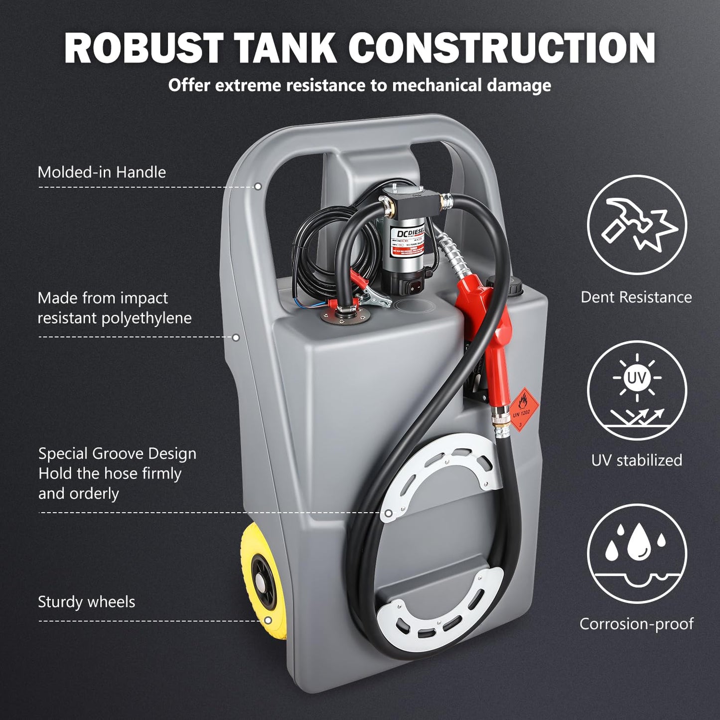 DNA MOTORING Portable Fuel Tank Caddy 26 Gallon 100L 12V Diesel Transfer Unit for Cars Trucks Lawn Mowers ATVs Boats,Grey,TOOLS-00303