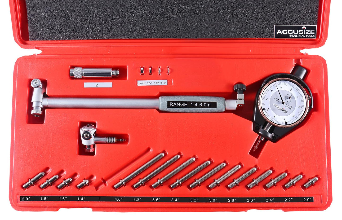 Accusize Industrial Tools Dial Bore Gauge Set, 1.4-6 inch Measuring Range, 0.0001'' Graduation Interval, EE20-2416