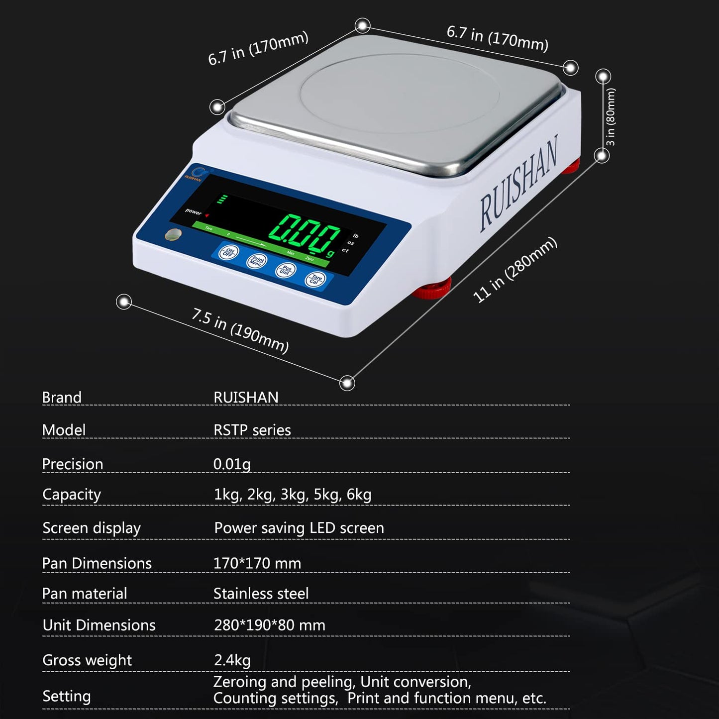 RUISHAN Lab Scale 5000gx0.01g High Precision Scientific Electronic Digital Laboratory Lab Weight Analytical Balance Scale .01g Accuracy Jewelry Pharmacy Chemistry Industria Calibrated Gram Scale