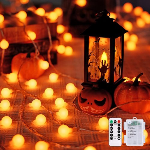 JMEXSUSS 100 LED Orange Globe String Lights - 33ft Battery Operated Fairy Lights with Remote | Indoor/Outdoor Decor