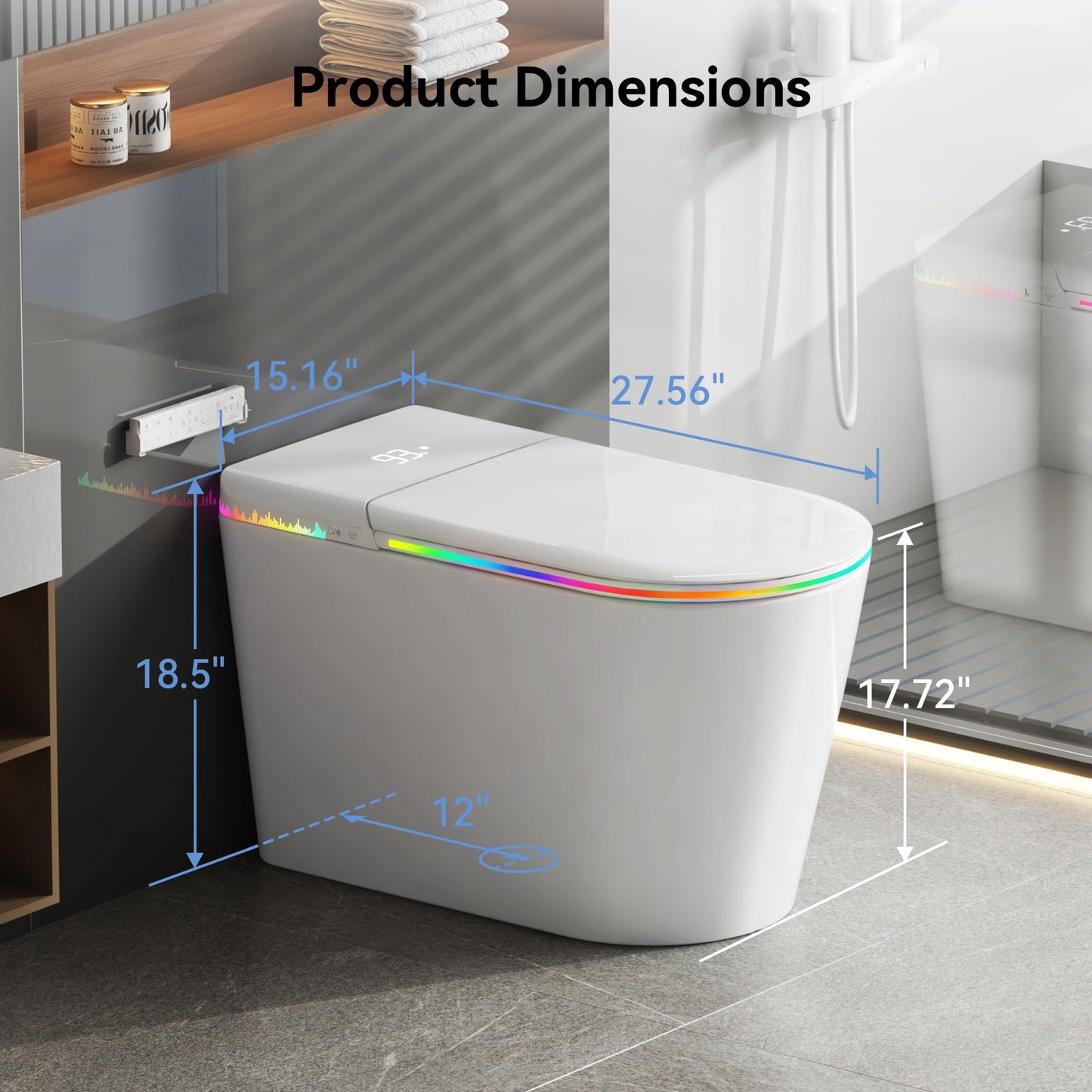 Erdoru Smart Toilet with Bidet Built-in,One Piece Toilet with Foam Shield,Auto Open/Close Lid,Heated Seat,Warm Water Sprayer & Dryer,Adjustable Night Light,Auto Flush