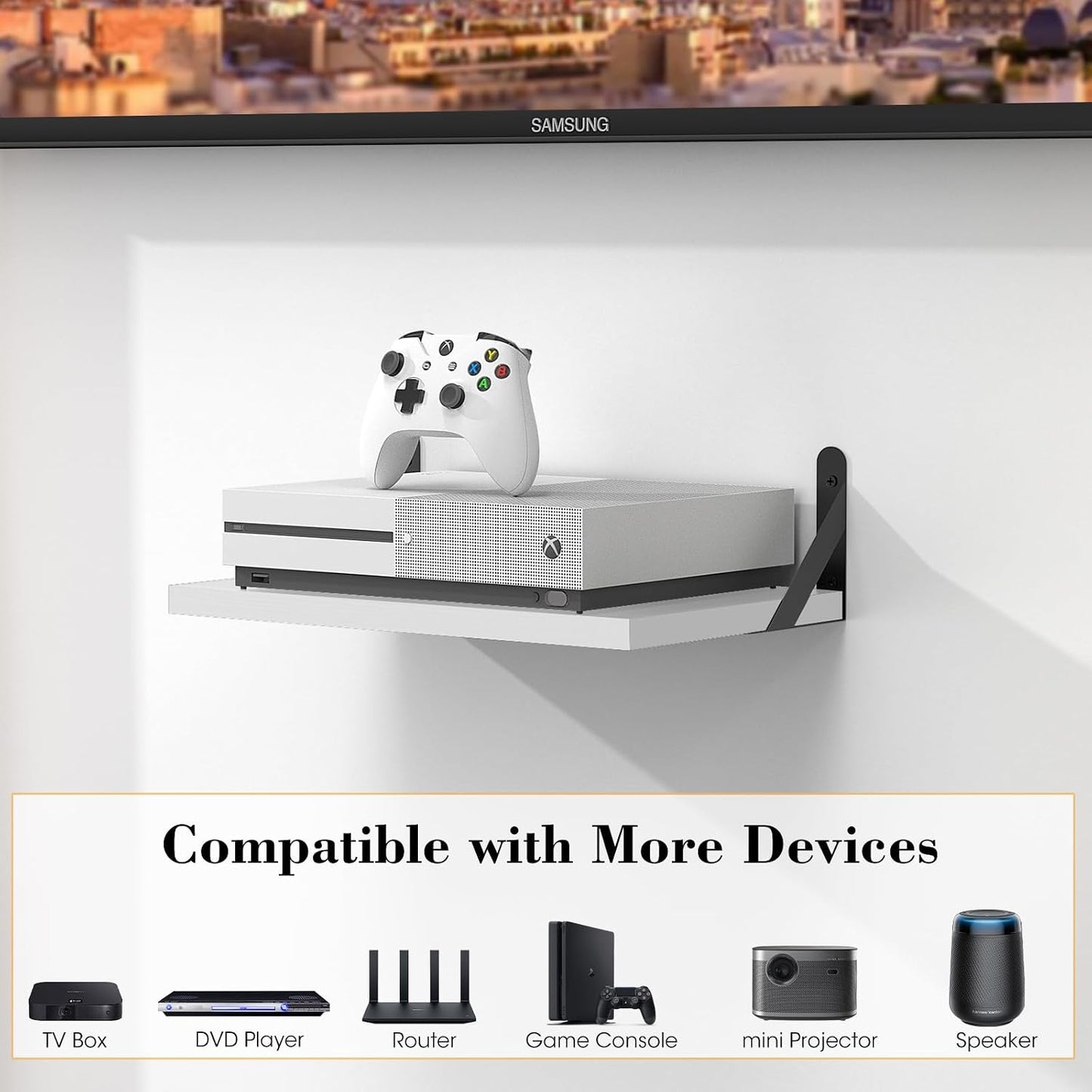 15.7" 9.8"(Lx DAWASAPAT Projector Shelf/Modem Shelf/Router Shelf/Cable Box Wall Mount/Router Wall Mount, x W) White
