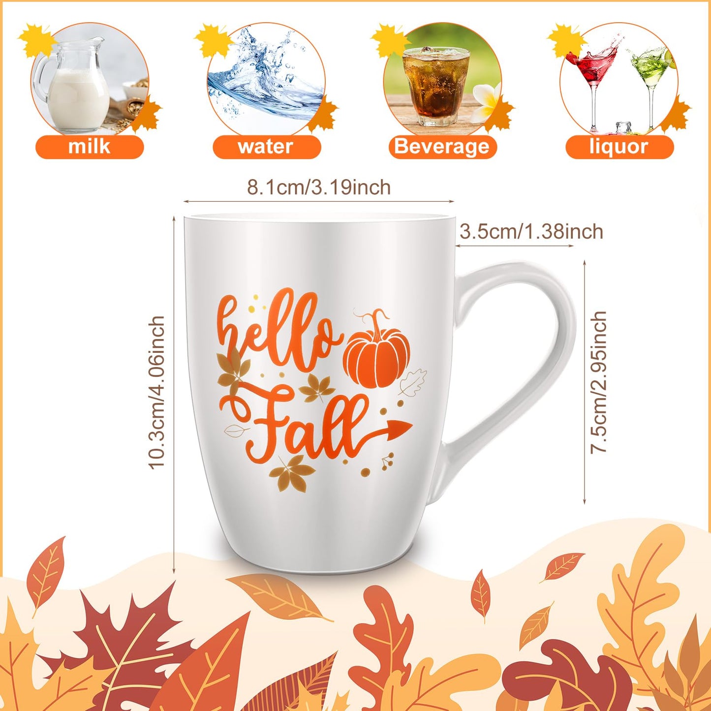 Funtery 4 Pcs Thanksgiving Coffee Mugs Fall Mugs Autumn Pumpkins Cups Happy Fall Y'all Coffee Mug Good Morning Pumpkin Cup Camp Mug Campfire Mug Ceramic Cup for Home Women Men Mom Dad (Orange,White)