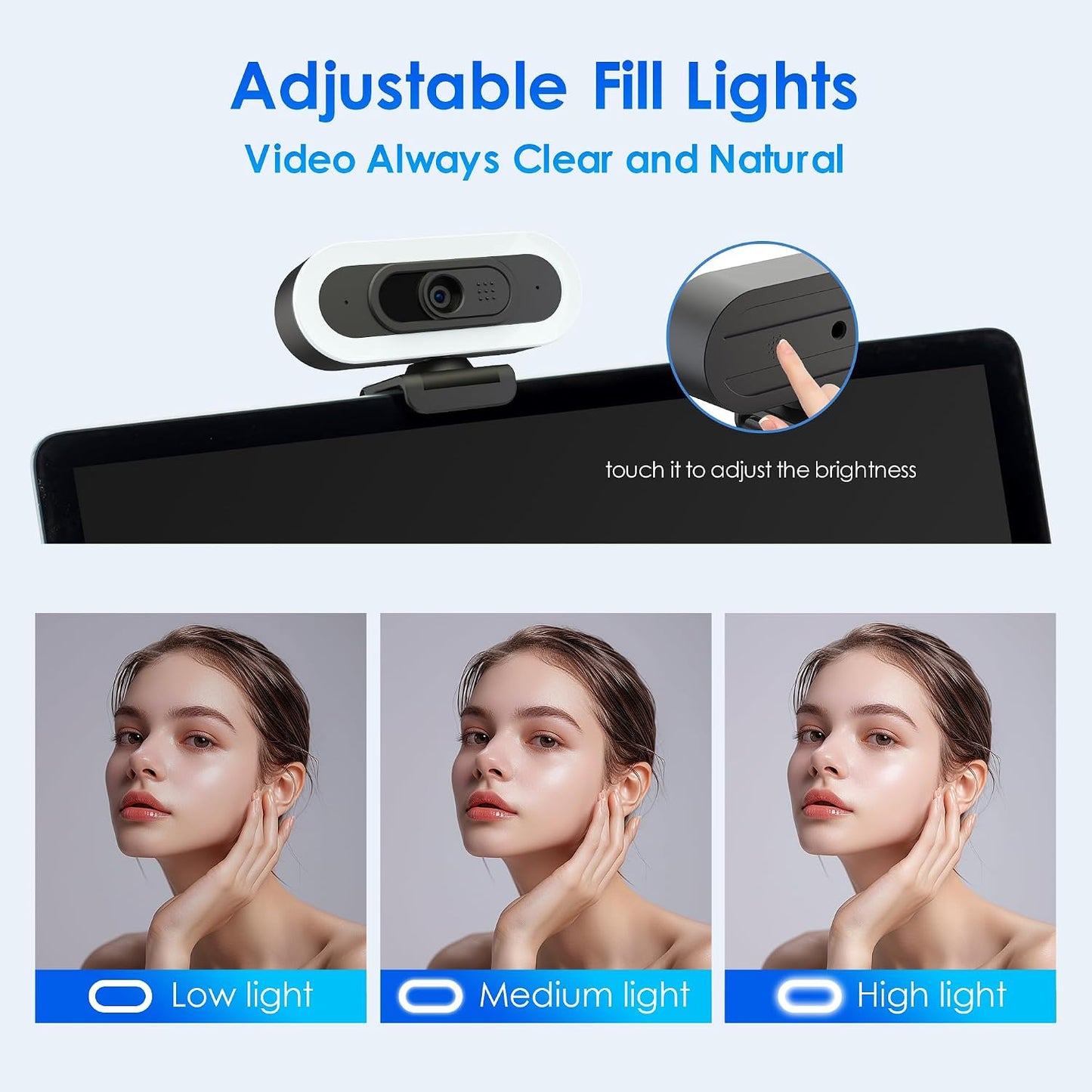 saylas 2K 2K@60FPS 65 Webcam with Lights, HD Webcam for PC, Web cam with Microphone, FOV, Autofocus, Noise