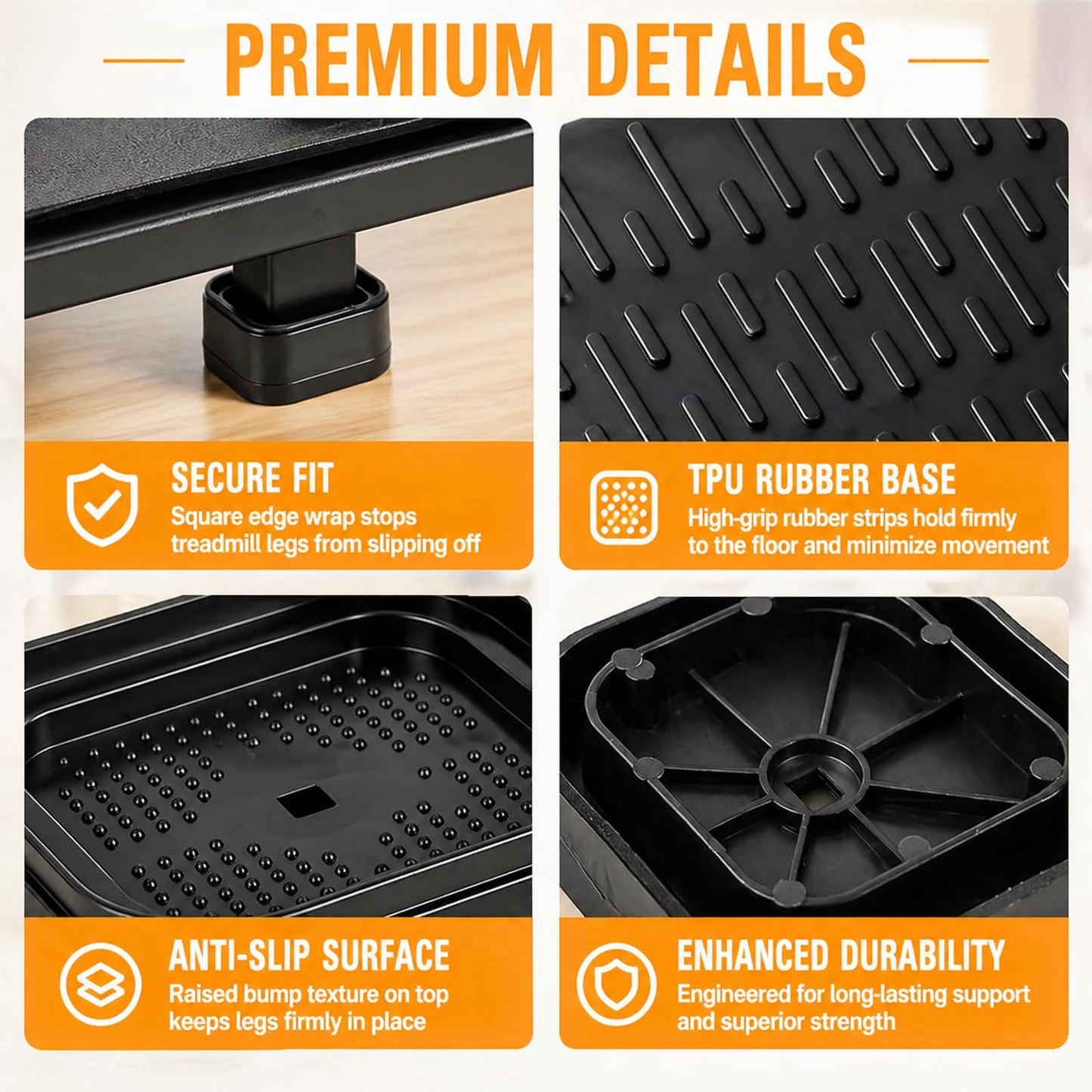 4-Pack Stackable Treadmill Incline Riser Blocks, Protect Floors,Non Slip, Protect Floors,Anti Vibration,Adjustable Height Block for Leveling and Uphill Workout for Home and Gym