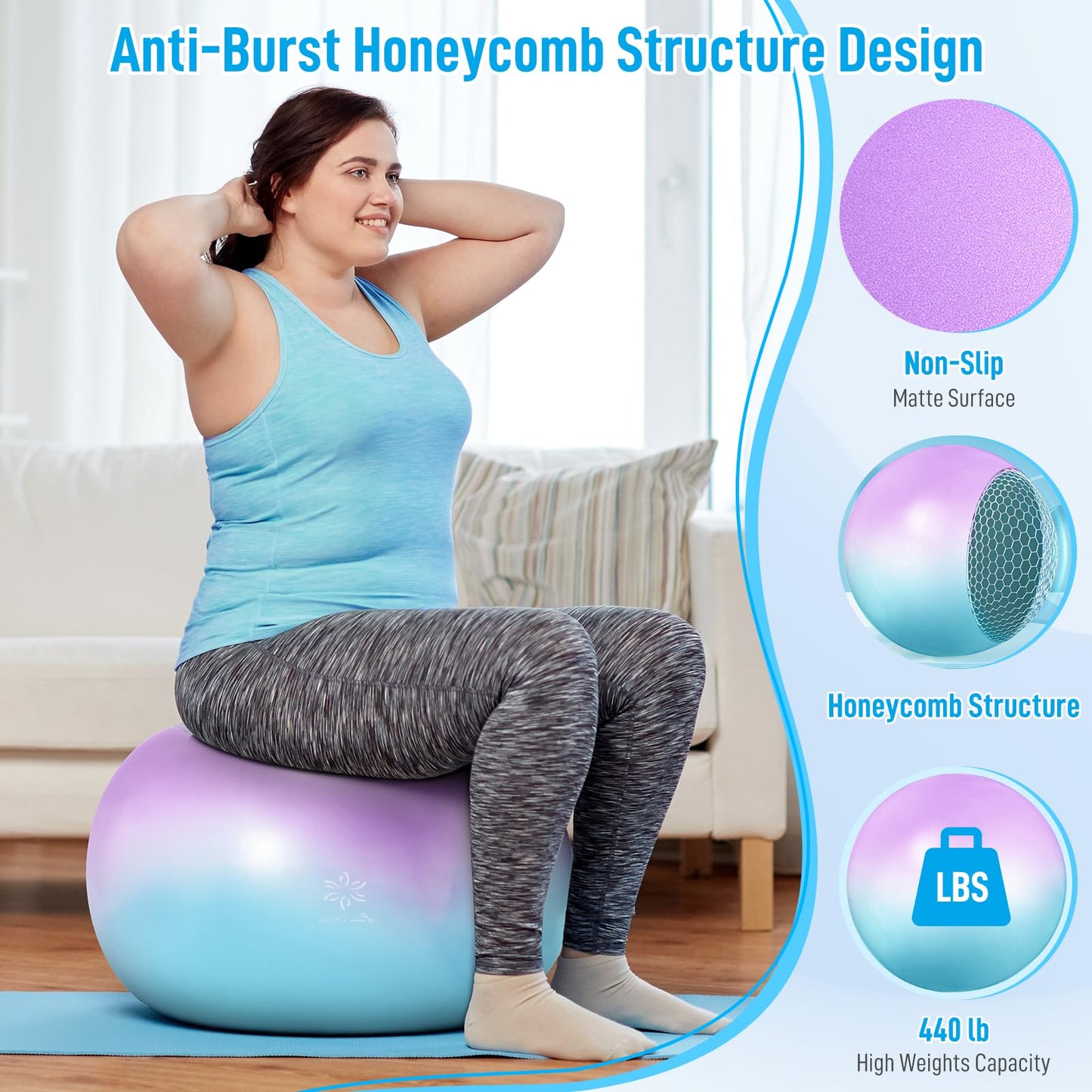 Sportneer Extra Thick Exercise Ball - 25.6''Yoga Ball with Quick Pump - Anti-Burst and Slip Resistant Fitness Ball Chair for Pregnancy and Physical Therapy (Purple Blue)